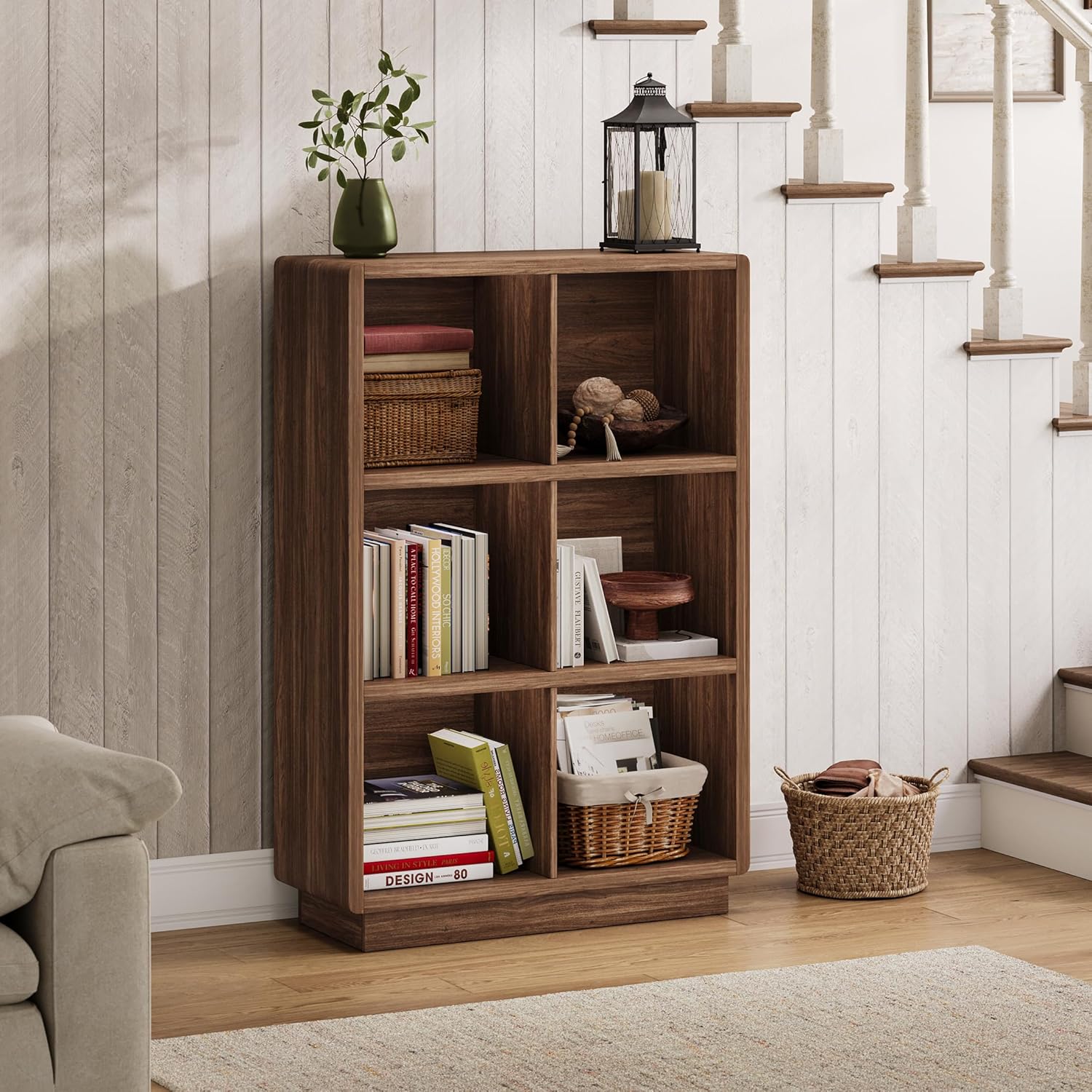 ChooChoo 3-Tier Bookshelf, 6 Cube Storage Organizer, Wooden Bookcase with Storage, Cube Storage Bookshelf for Bedroom and Home Office, Brown Walnut - Image 2