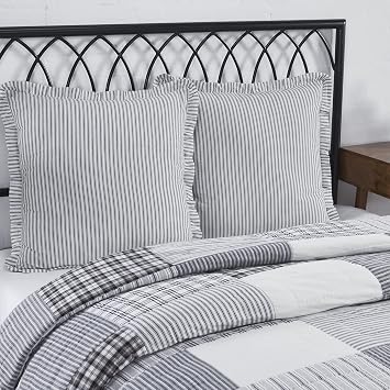 VHC Brands, Sawyer Mill Ticking Stripe Euro Sham, Black, 26x26