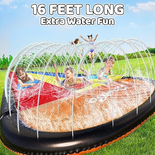 Miniatura 7 de Jambo Triple Lane Slip Splash y tobogán para patios traseros (modelo antiguo) con 3 tablas de bodyboards  Tobogán acuático para patio trasero,