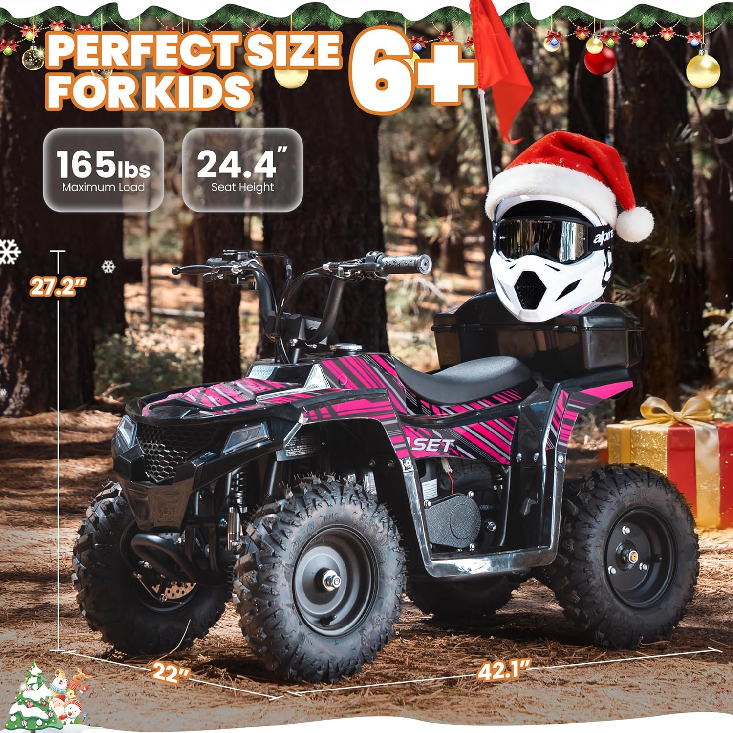 40CC 4-Stroke 4 Wheeler for Kids 13+, Kids 4 Wheeler 165 lbs Max,15.5 MPH Max Gas Powered UTV with Parental Speed Control,Four Wheelers,Off-Road Mini Dirt Bike and Storage Box (Pink)