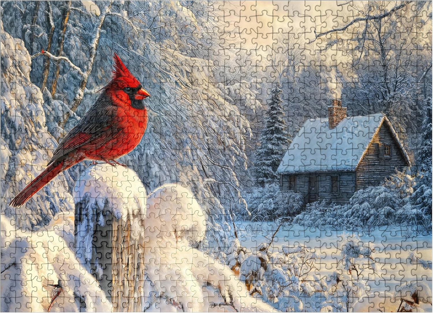 MyPuzzle Northern Cardinal in Snowy Winter Landscape - Premium 300 Piece Jigsaw Puzzle for Adults