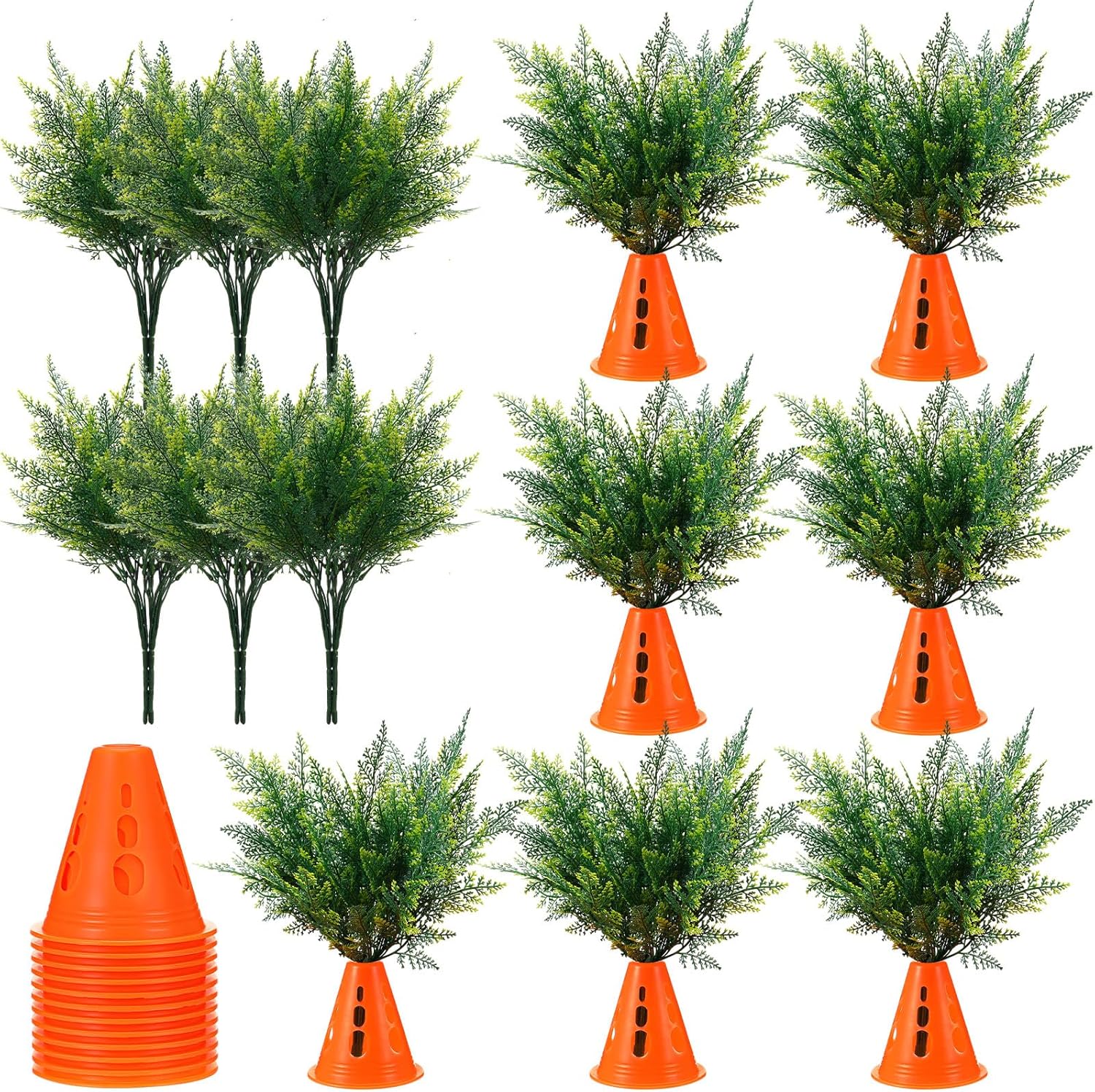 12 Set Easter Yard Carrots Decorations Sign Garden Stake Outdoor Fake Carrots Patch DIY Ferns Artificial Plants Decor Plastic Easter Yard Stake for Spring Lawn Outside(Logo Plate)