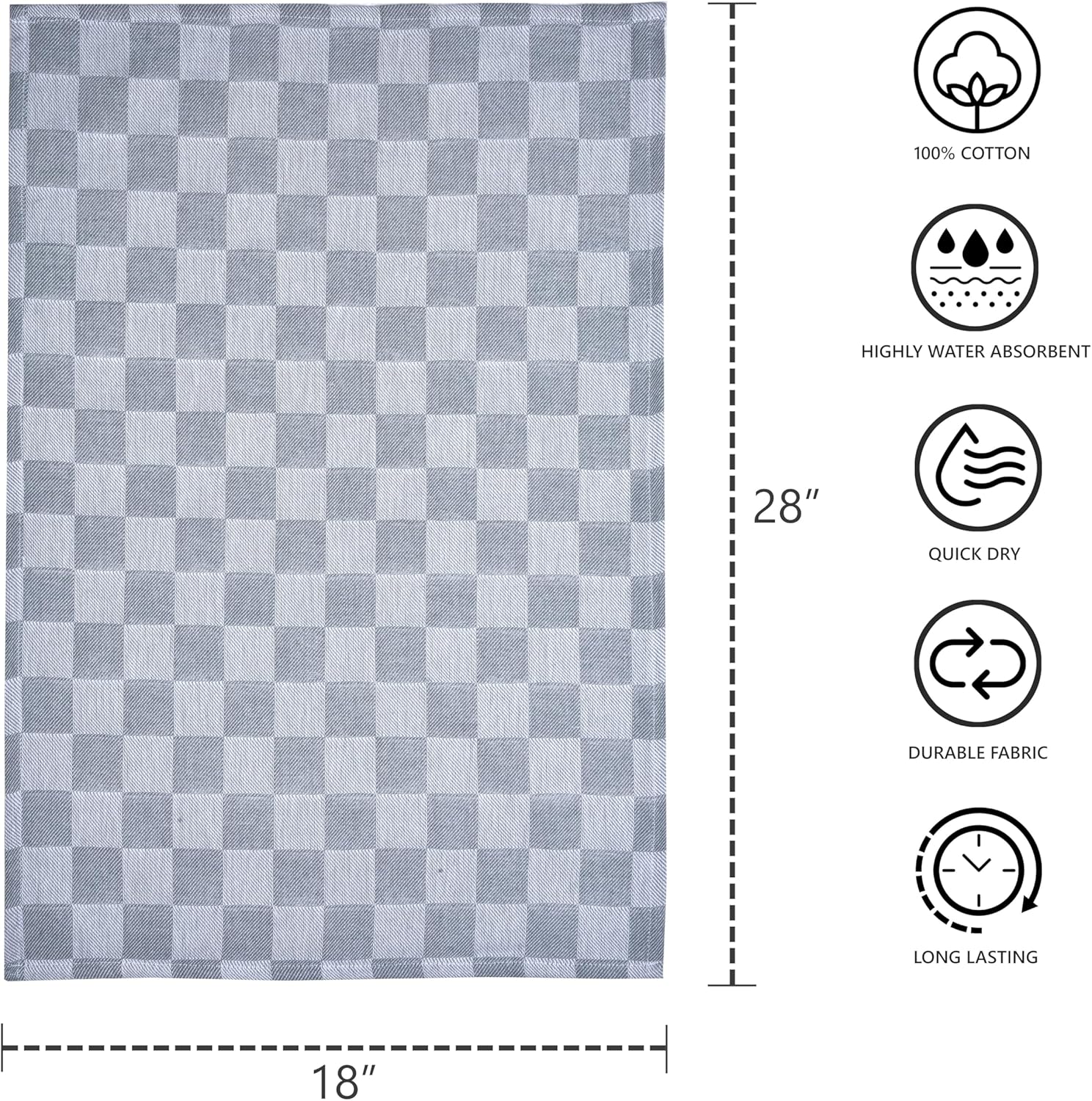 100% Cotton Premium Kitchen Towels - Highly Absorbent, Soft Tea Towels with Hanging Loop - Extra Large Size for Drying and Cleaning - Grey - 18 x 28 Inches, Pack of 8 - Image 2