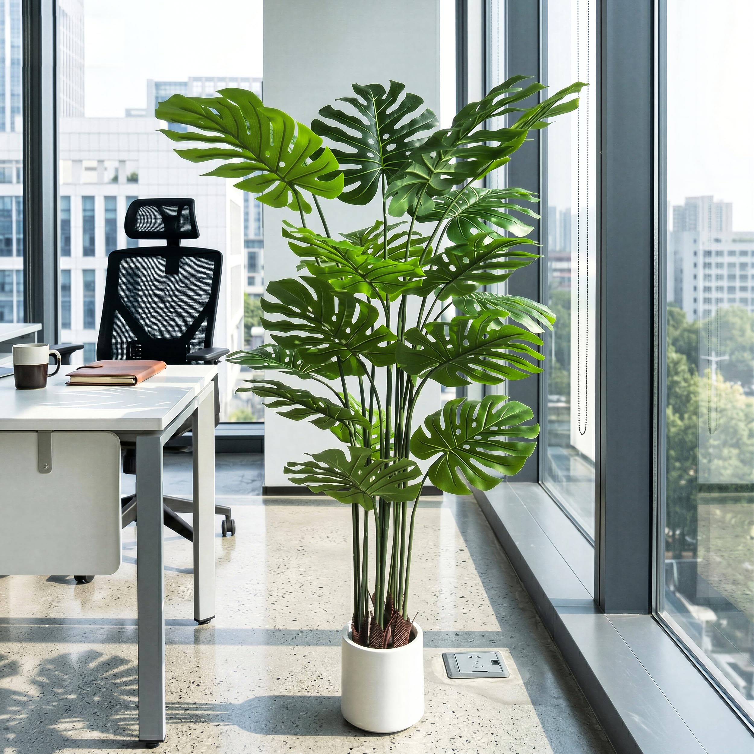 BEAUTYPEAK 160cm Monstera Künstliche Pflanze Wie Echt mit Weißem Topf | Kunstpflanze in Dichtes Laubwerk, Biegbare Blätter, Zimmerpflanze Deko für Wohnzimmer, Balkon,Büro,Flur, 2 Stück Fake Plants