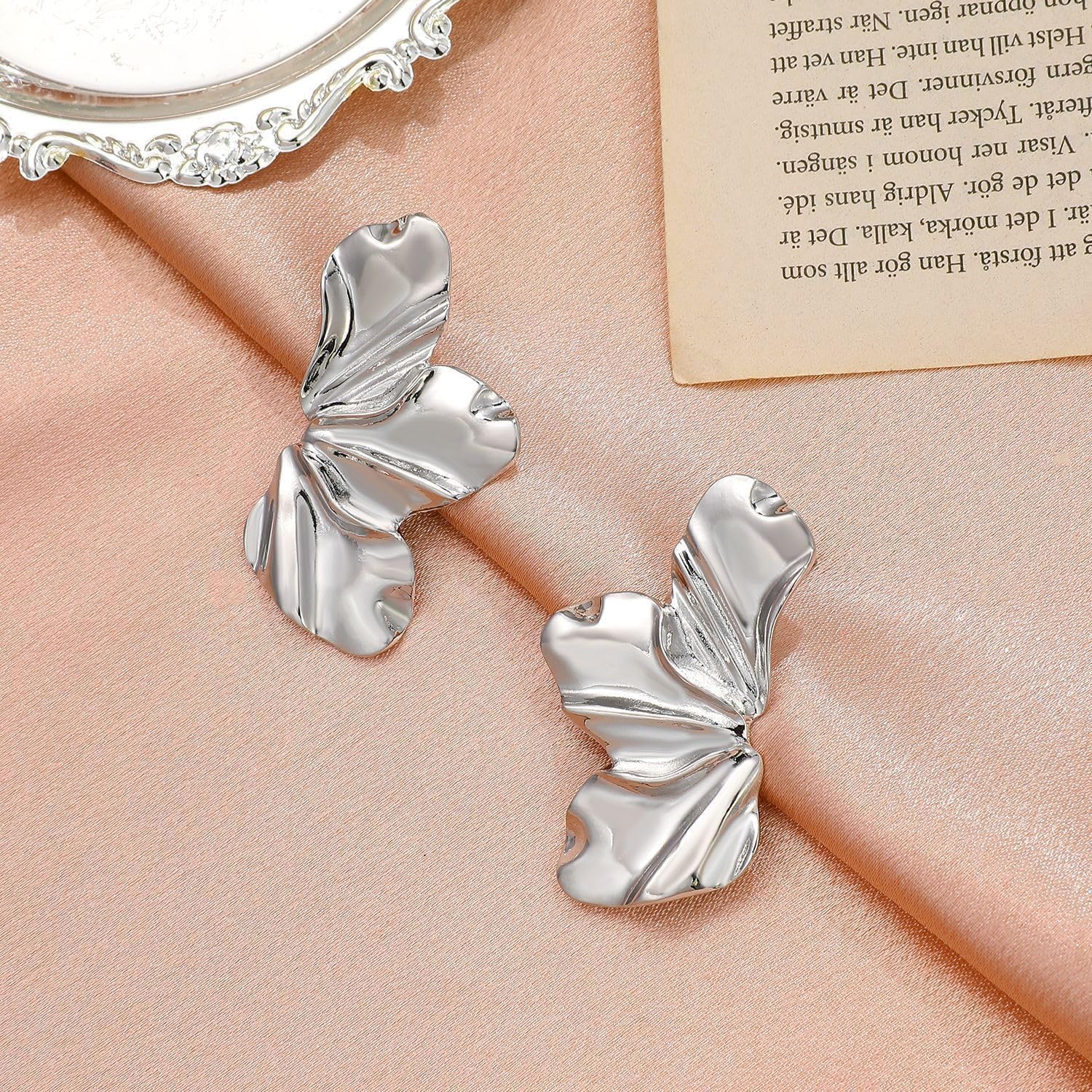 Flower Earrings For Women Sectored Chunky Gold Flower Leaf Shell Angel Wing Stud Earrings Large Statement Earrings Dainty Irregular Geometric Leaf Earring Jewelry Gifts - Image 6