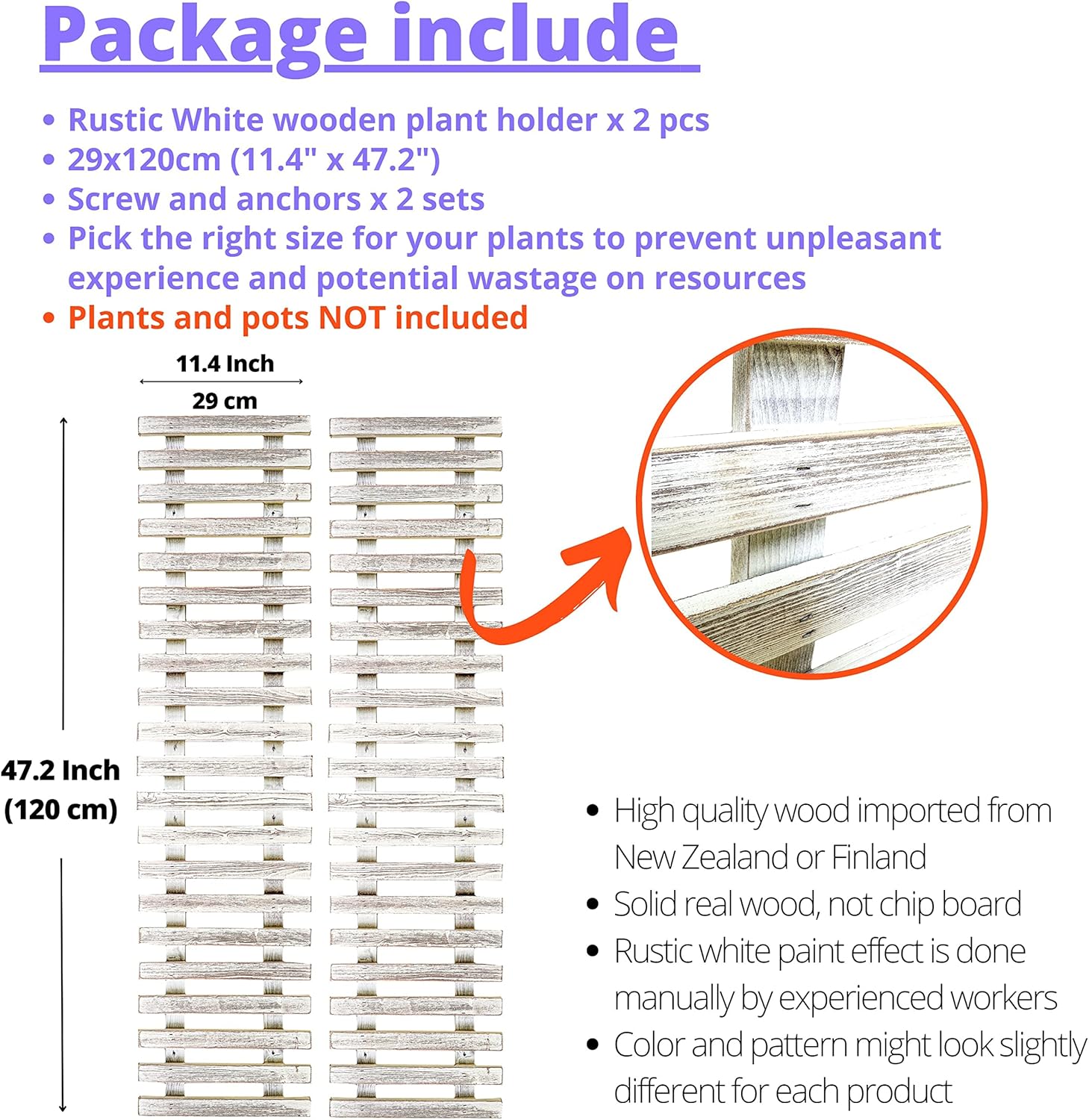 ShopLaLa Bundle- 4" White Metal Pots x 10 Pack + White Wooden Hanging Planters x 2 Pack, Large Outdoor Rustic Vertical Herb Garden Metal Flower Plant Bucket Deck Rail Window Decor LaLaGreen