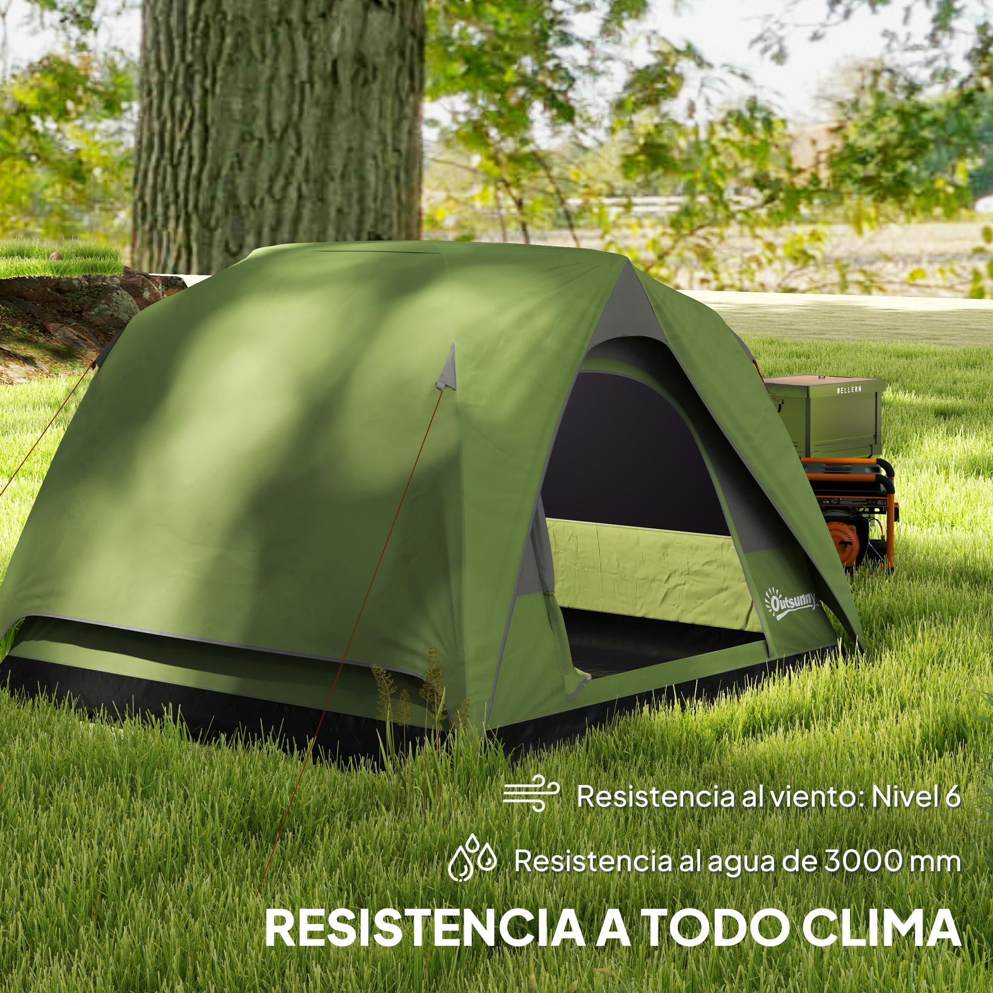 Outsunny Tienda de Campaña para 2-4 Personas Tienda de Camping Plegable con Puerta Ventanas de Malla Bolsillo Gancho y Bolsa de Transporte Impermeable Fácil Instalación para Senderismo