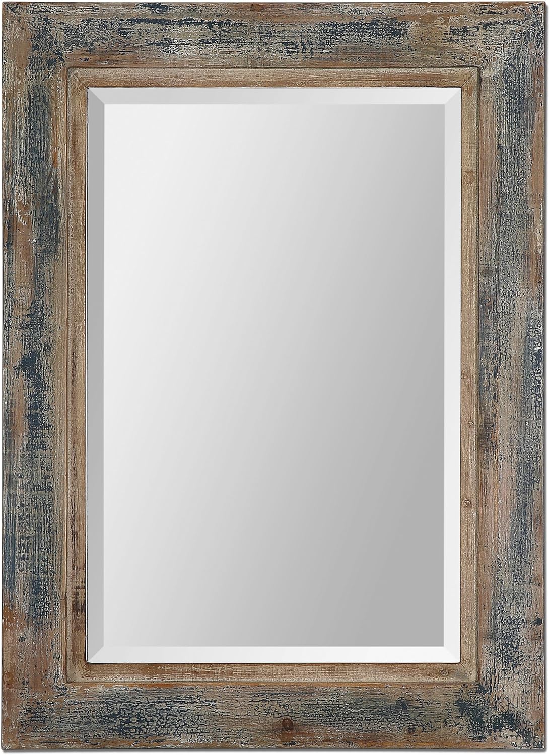 Boutique 38" Distressed Dark Blue Wood Wall Mirror