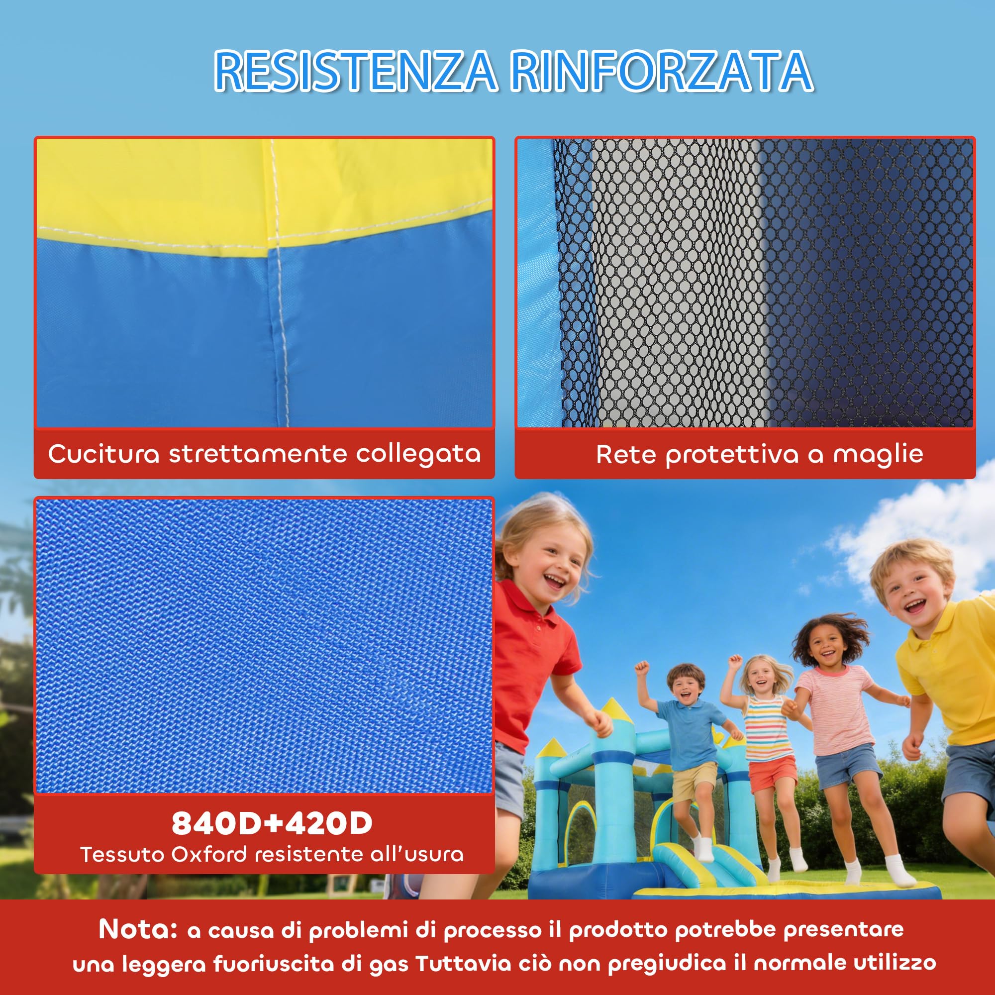 AIYAPLAY 4 in 1 Castello Gonfiabile per Bambini 3-8Anni 364x173x182cm Blu | Scivolo, Trampolino, Piscina Palline/Acqua, Canestro, Palla, Pistole ad Acqua, Soffiatore, Borsa Trasporto, Interni Esterni
