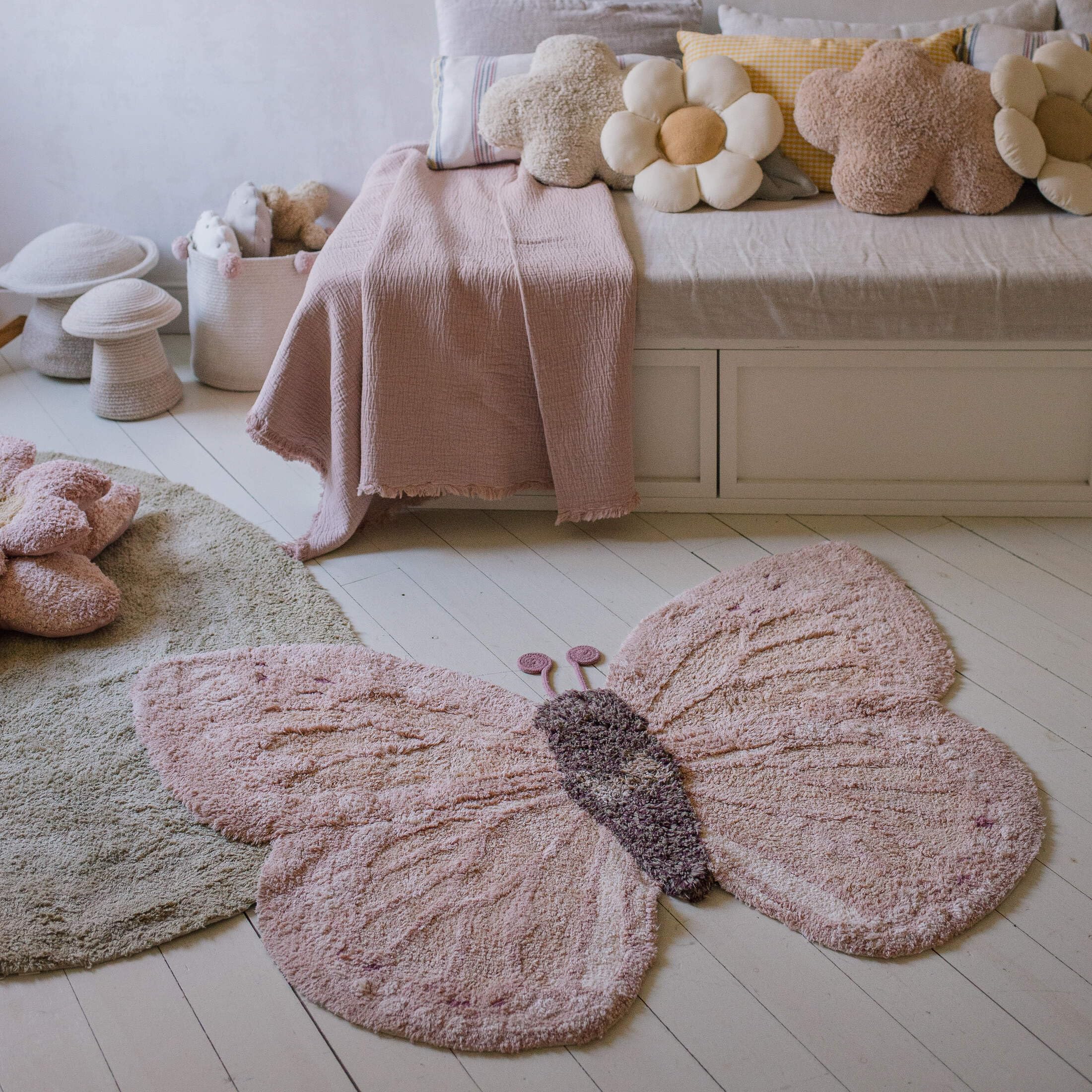 Lorena Canals Waschbarer Teppich für Schlafzimmer, Schmetterling, handgefertigt, 90 x 120 cm