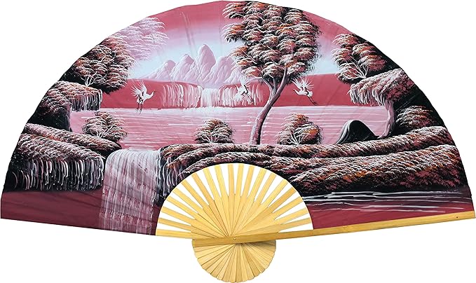 Chinese Cranes Giant Folding Wall Fan Hand-painted Decorative Wall Decor Art