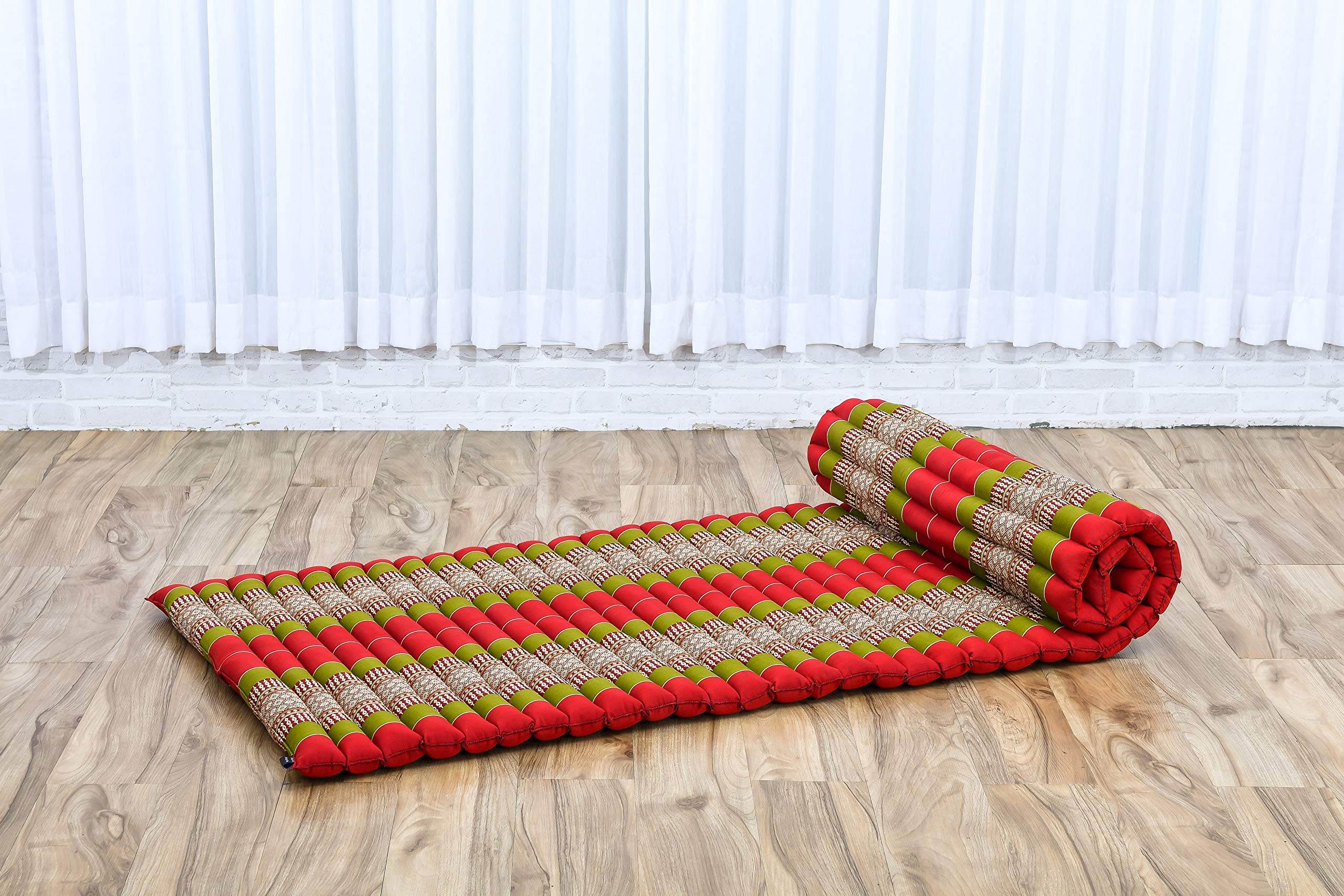 Leewadee Thai Roll Mat 190 x 70 cm Kapok Firm, Sf11 - Red, Green, M: 190x70 cm - Image 7