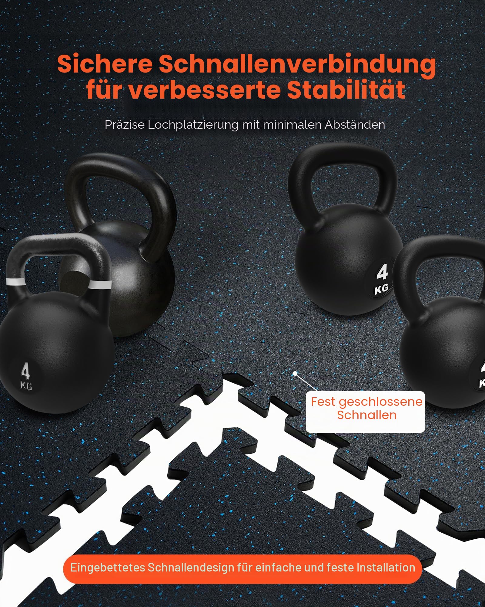 VEVOR Bodenmatten 12 STK. Gummioberfläche & Eva-Schaum, 61 x 61 cm Trainingsmatten mit 48 Quadratfuß Abdeckung, ineinandergreifende Gymnastikmatten für Fitnessstudio Garage, Schwarz & Blau