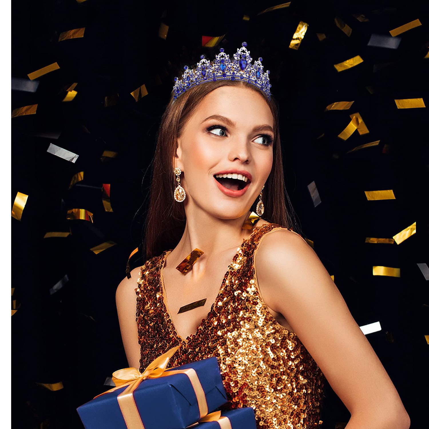 Kit Compleanno Principessa Blu Per 7 Anni - Tiara Con Cristalli E Fascia 'It's My 7th Birthday' - Corona E Spilla Per Festa Di Compleanno Bambina - 5