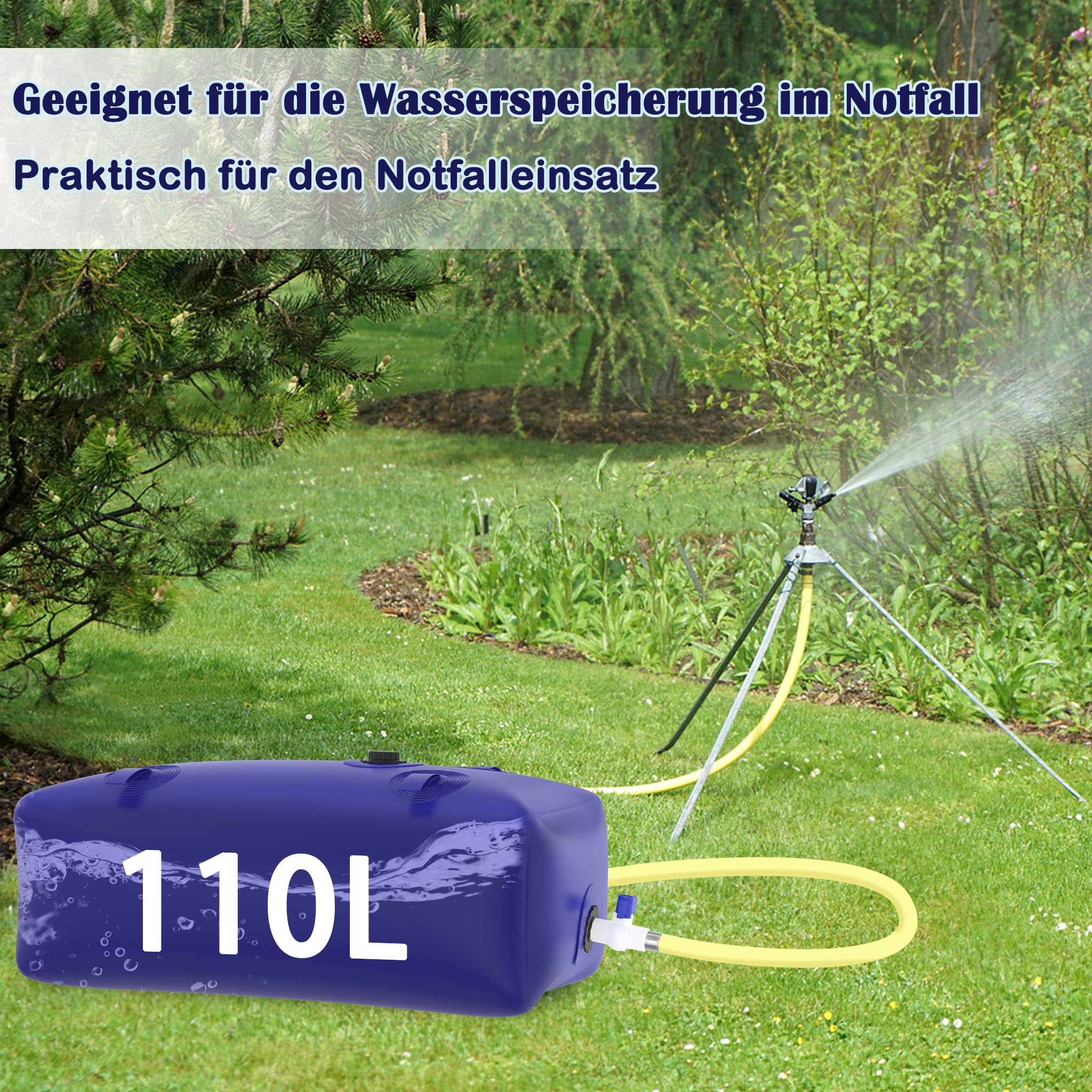 HENGMEI 110L Wasserblasen Tragbar AufbewahrungsbehäLter Faltbarer Wassertank WasserbehäLter Großem Fassungsvermögen mit Wasserhahn Wasserbeutel, DüRreresistenz, Brandschutz, Notwasser