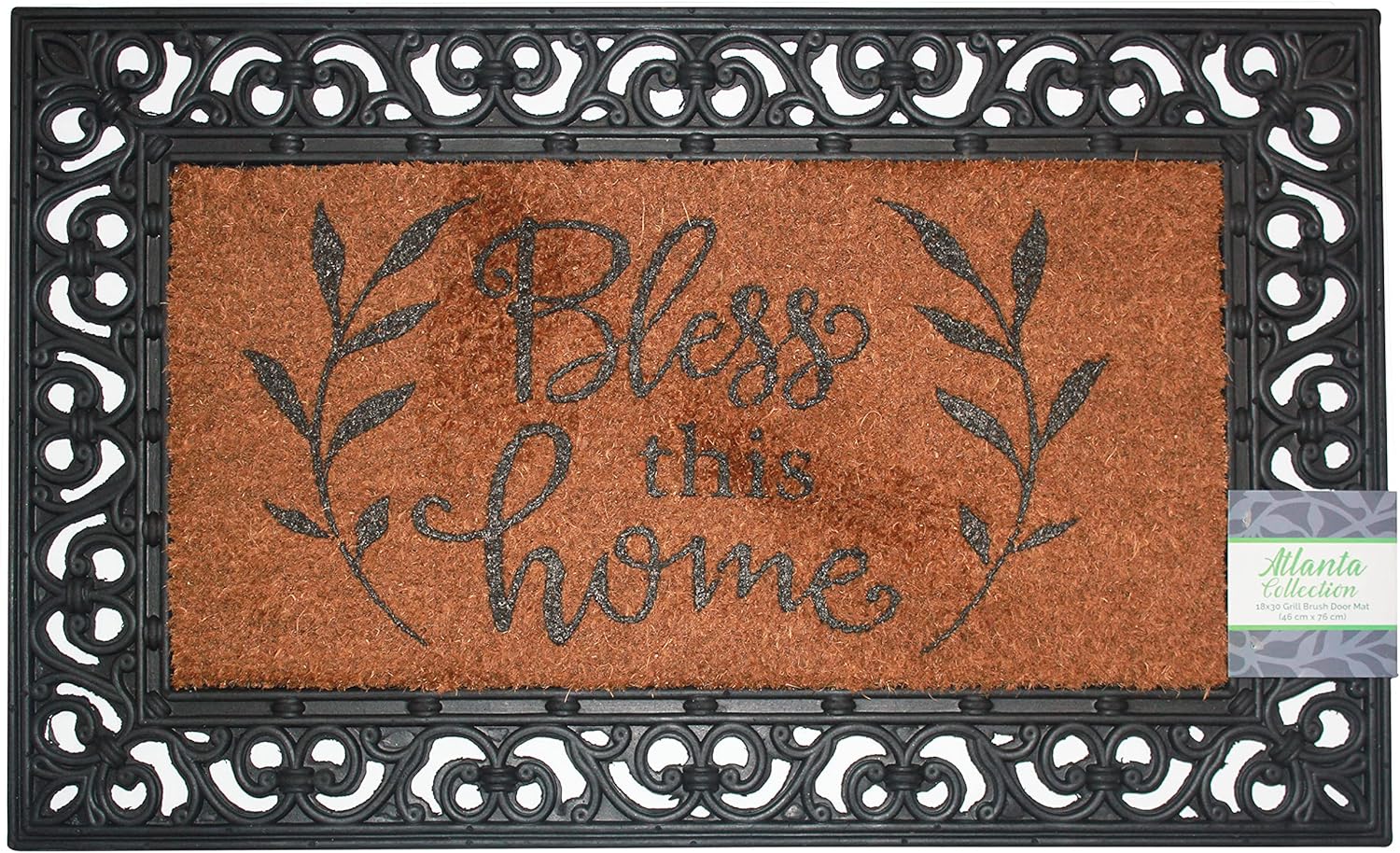 Printed Grill Brush Coir Outdoor Doormat, Welcome Mat, Atlanta Collection 18" x 30" (Bless This Home)