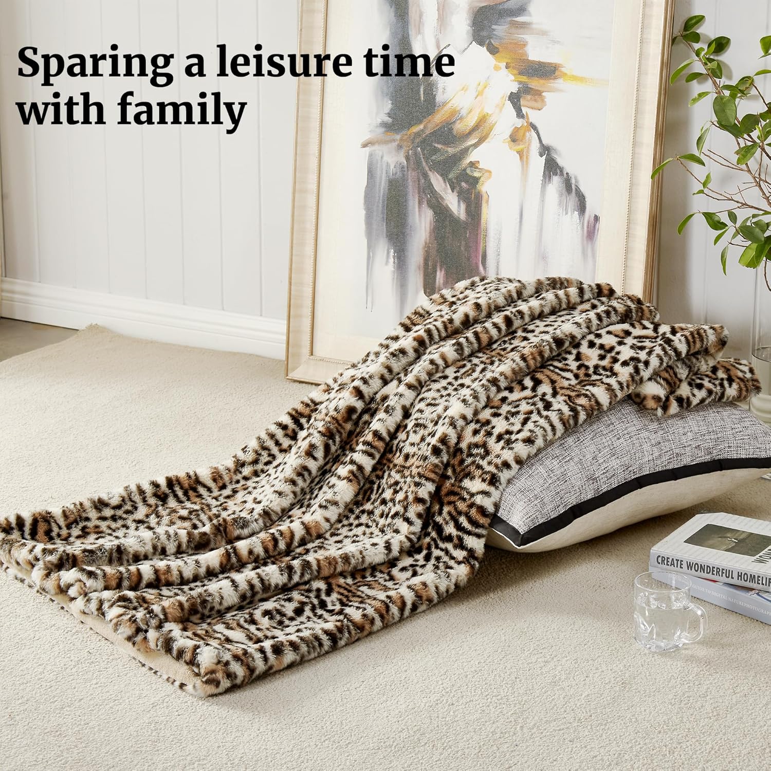 JONIYEAR Cozy Fluffy Brown Cheetah Faux Rabbit Fur Throw Blanket 50" x 60", Decorative Thick Fuzzy Leopard Lap Blankets for Women, Soft Plush Animal Print Warrm Shaggy Furry Blanket for Winter, Beige - Image 4