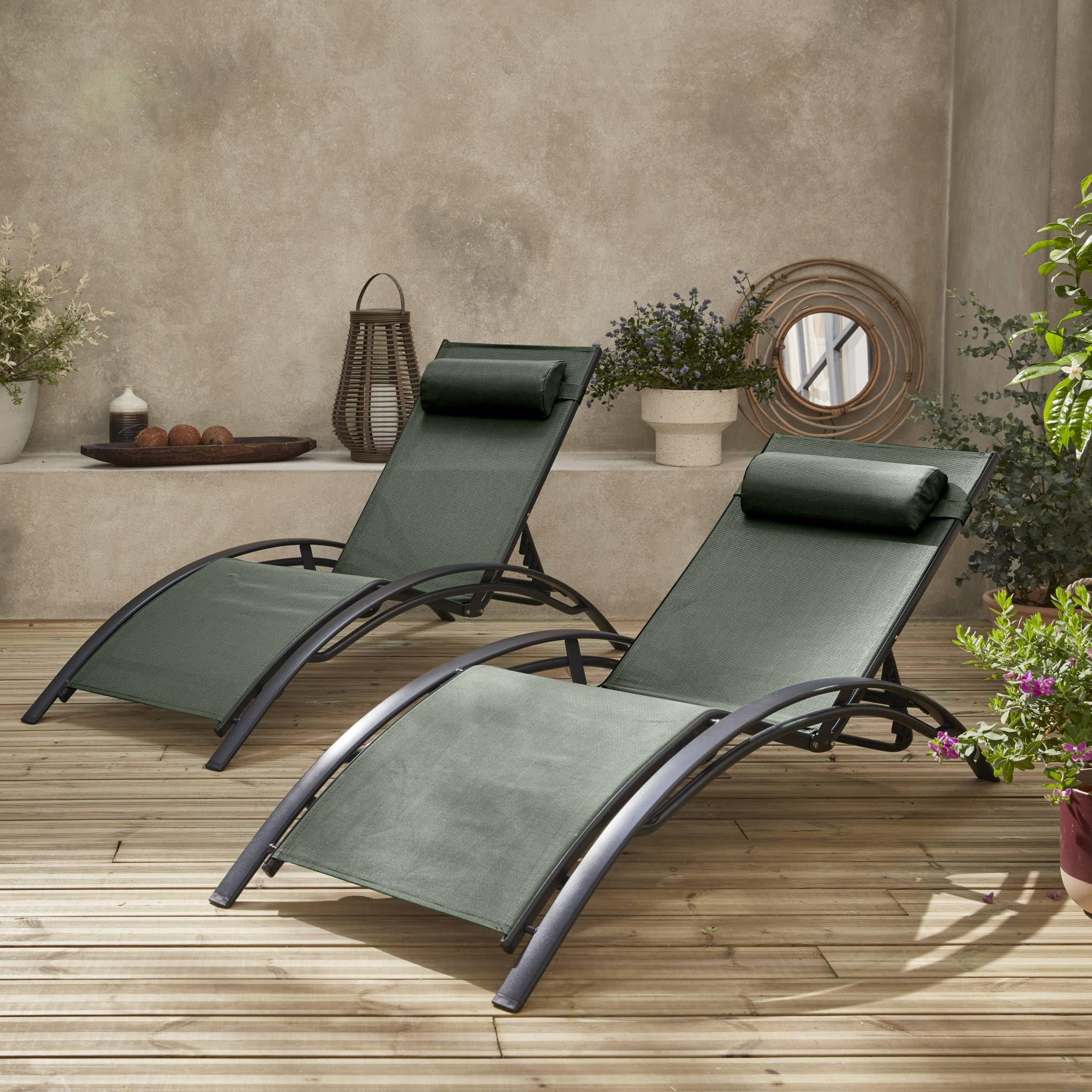Set 2 sdraio in alluminio textilene multiposizione Antracite - 167x64x82 cm