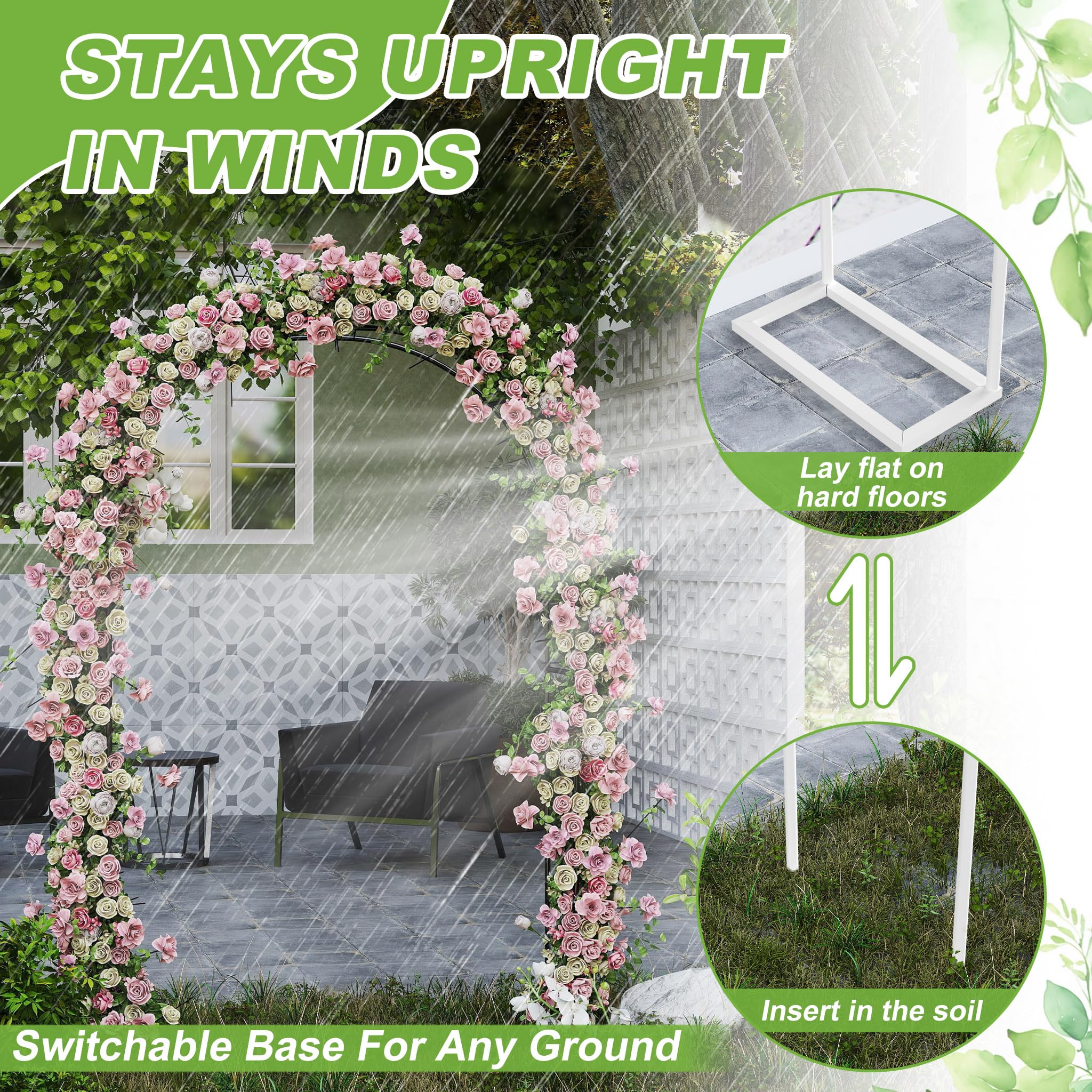 UISEBRT Arco per rose in metallo, 192 x 38 x 240 cm, per piante rampicanti, matrimoni, giardini, terrazze, archi per matrimoni, giardini, archi da giardino, verniciato a polvere, colore bianco