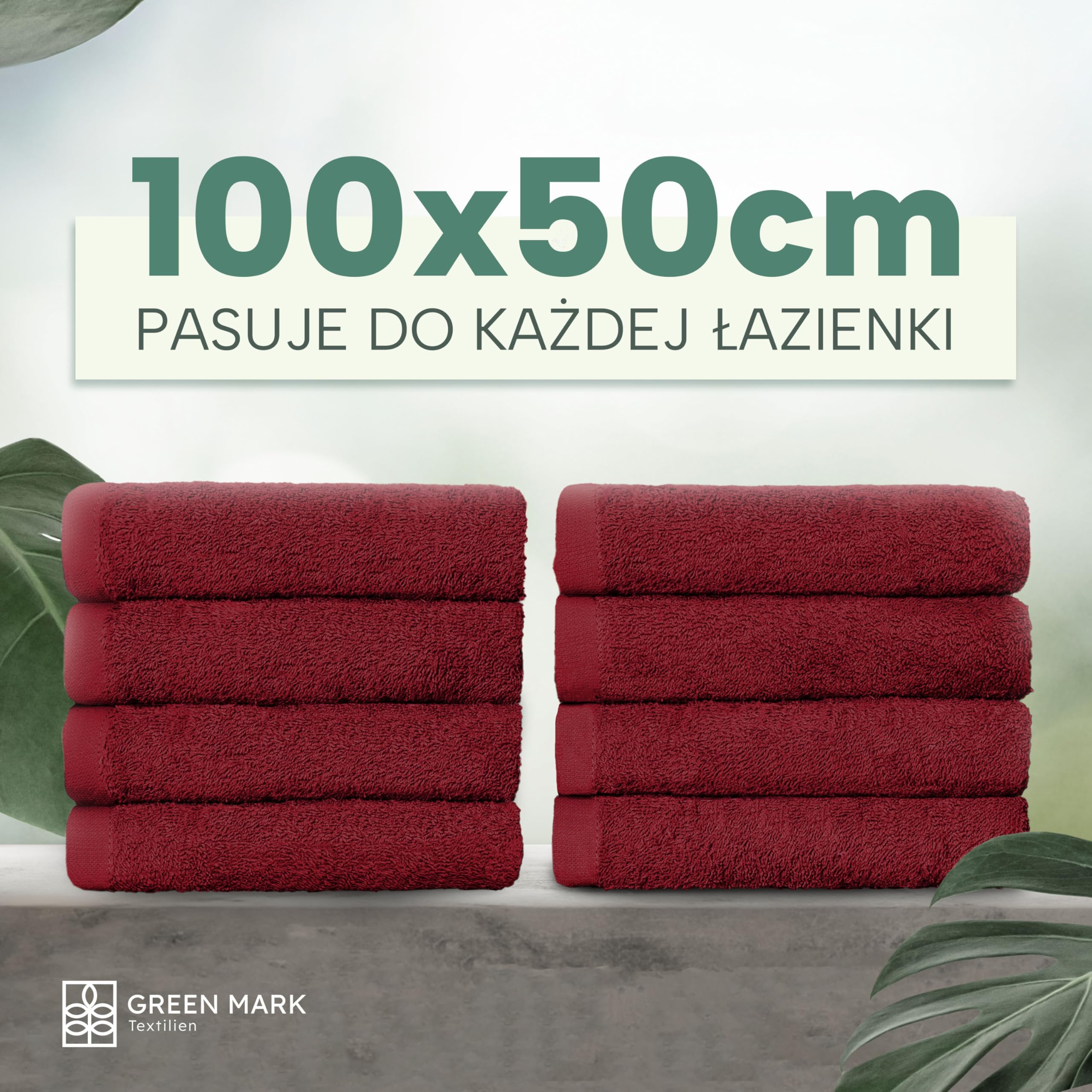 GREEN MARK Ręczniki – Zestaw 8 Sztuk – 100% Bawełna, Miękkie i Wysoko Chłonne, Jakość Premium do Łazienki, Spa i Siłowni, 50 × 100 cm,