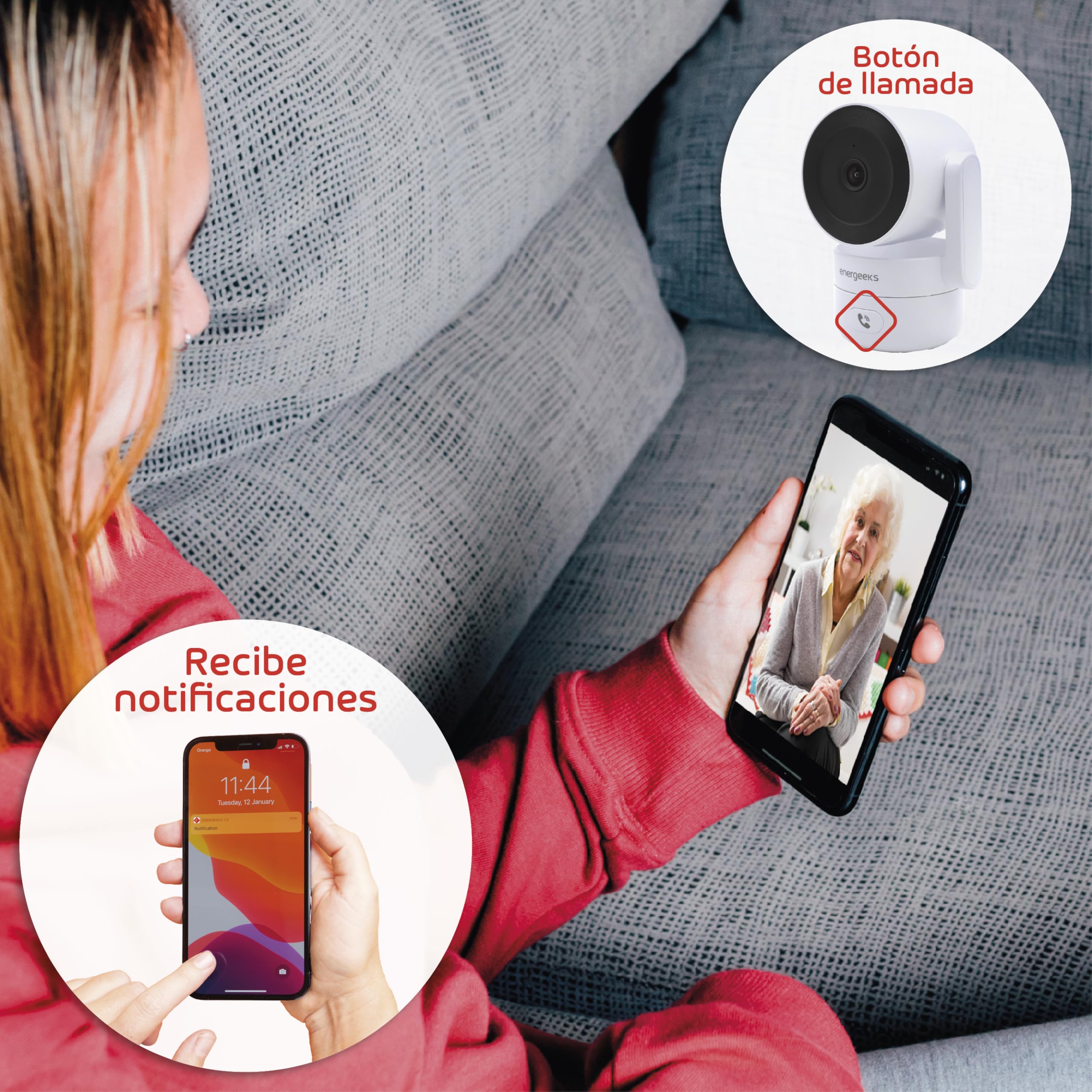 energeeks Sentinel Pro - Cámara IP WiFi Interior 5Ghz y 2,4Ghz - 360º - Resolución 2K Full HD - 4 MP - Detección Movimiento/Sonido - Botón de Llamada - Almacenamiento SD/Nube - ONVIF