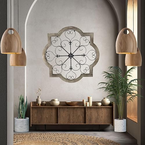 Bellaa 23998 Metal Wall Art Wood Frame Rustic Retro Farmhouse