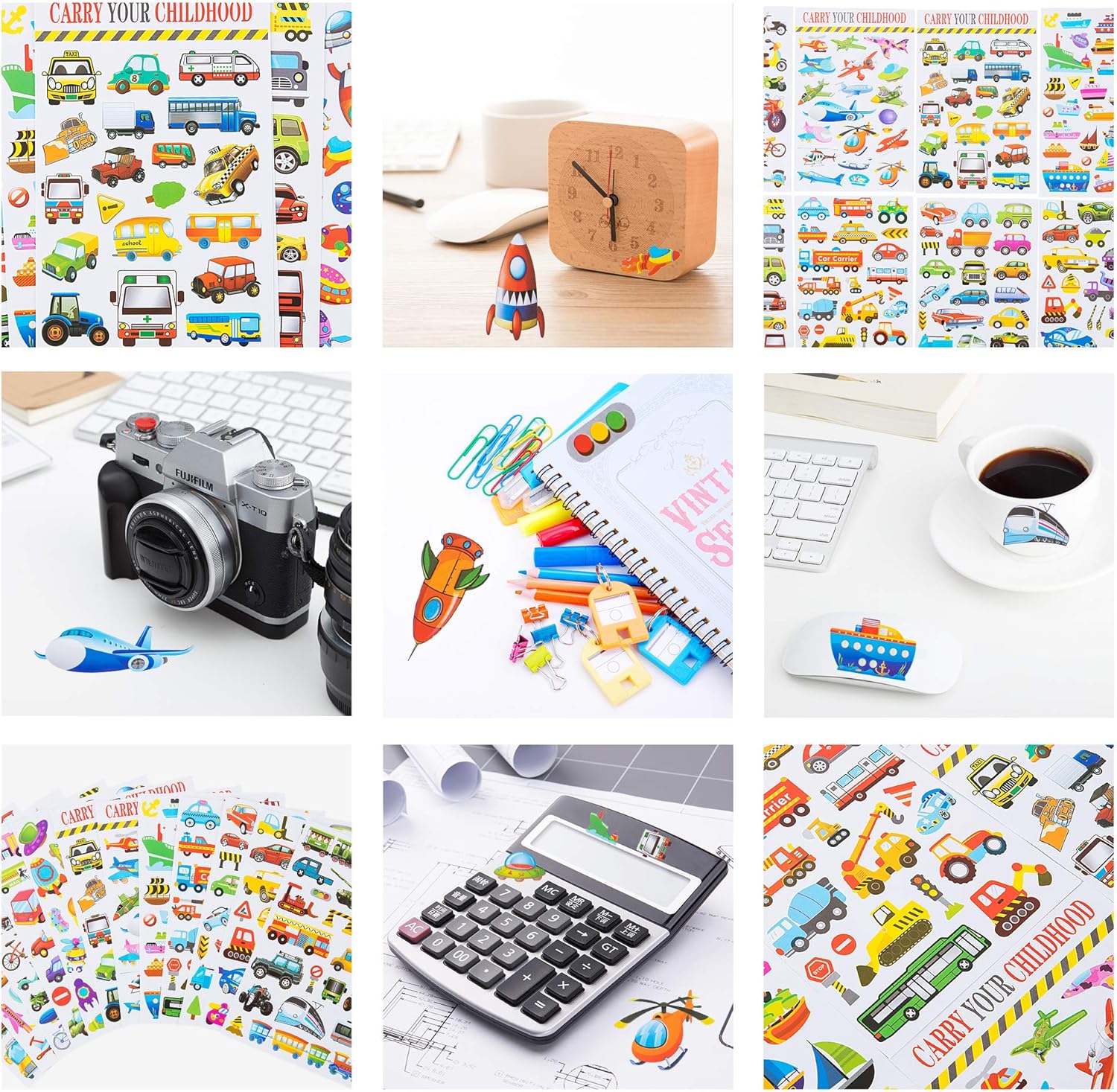 HORIECHALY Transportation Stickers for Kids 12 Sheets with Cars, Airplane, Train, Motorbike, Ambulance, Police Car, Fire Trucks, School Bus, Spaceship, Rocket and More! : Toys & Games