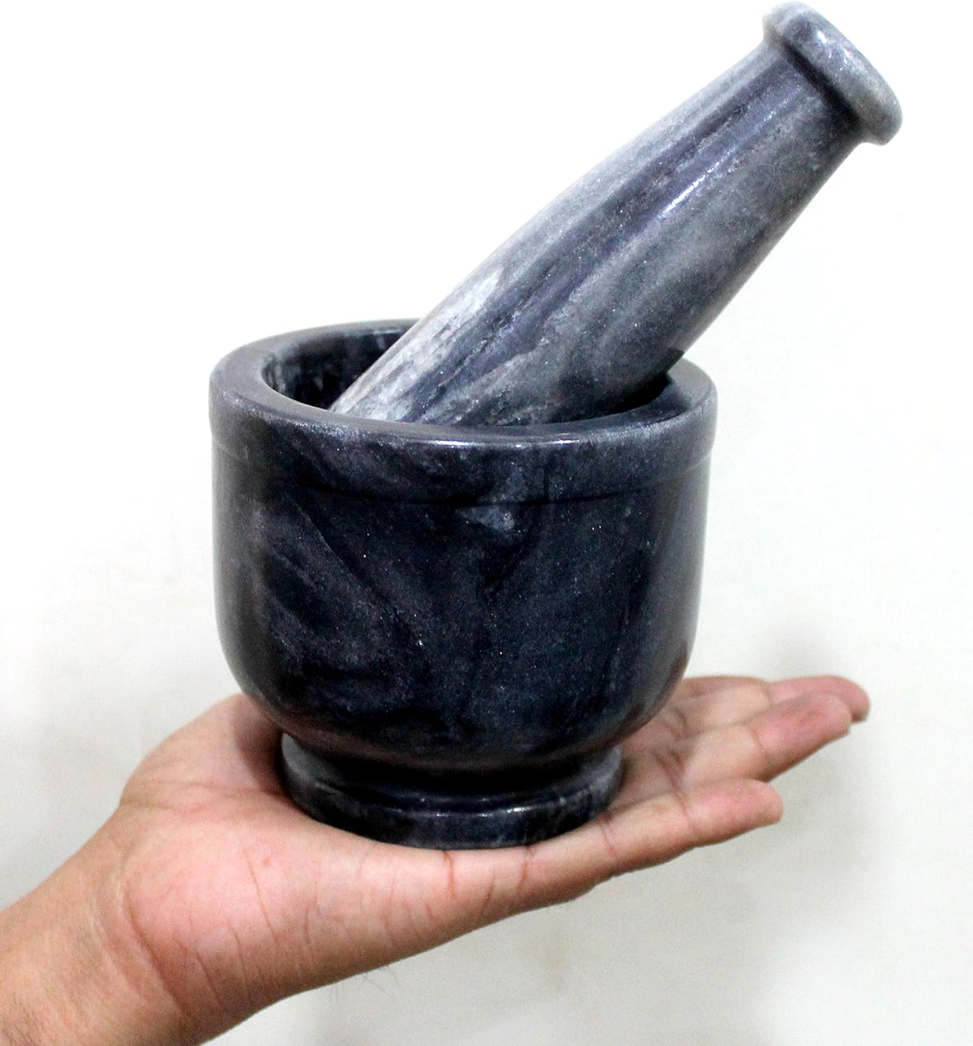 4" Diameter Natural Stone Mortar and Pestle Set as Spice Grinder, Medicine Masher (Black)