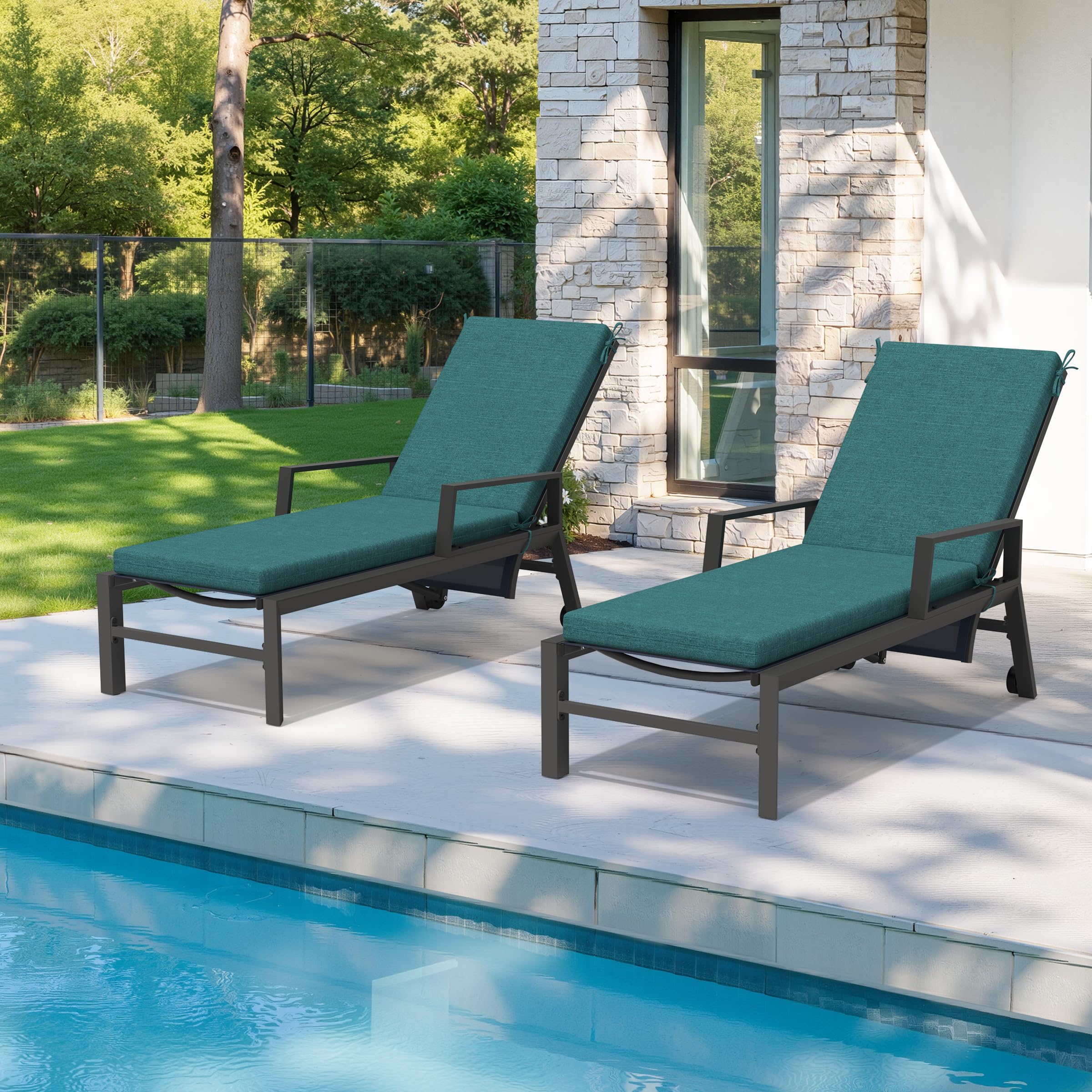Crestlive Products Outdoor Chaise Lounge Cushions Set of 2, Fade Resistant Water Resistant Lounge Chair Cushion, 80''L x 23''W, Malachite-image-39