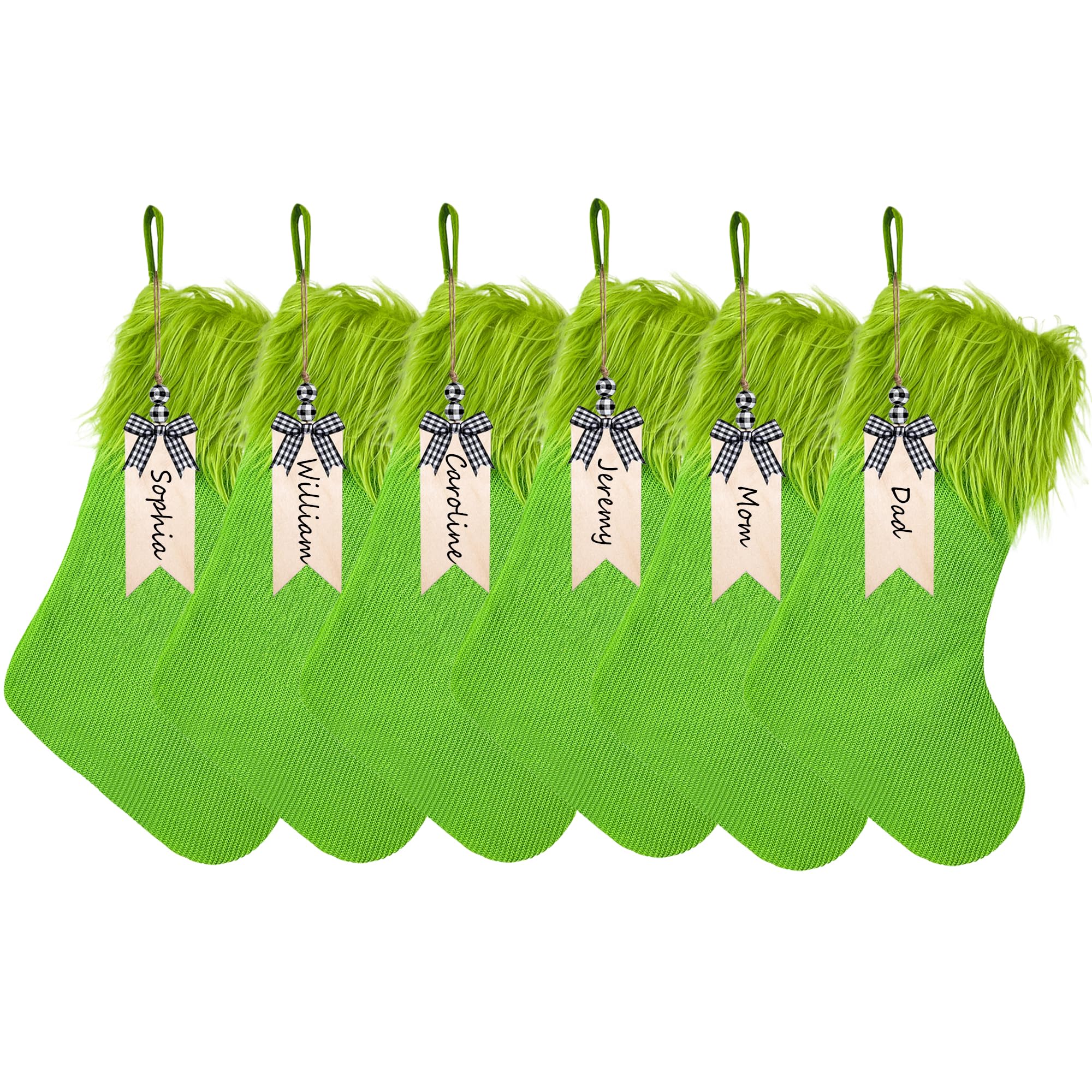Calza di Natale in peluche verde da 18 pollici con etichetta di nome Decorazione natalizia da appendere Regalo