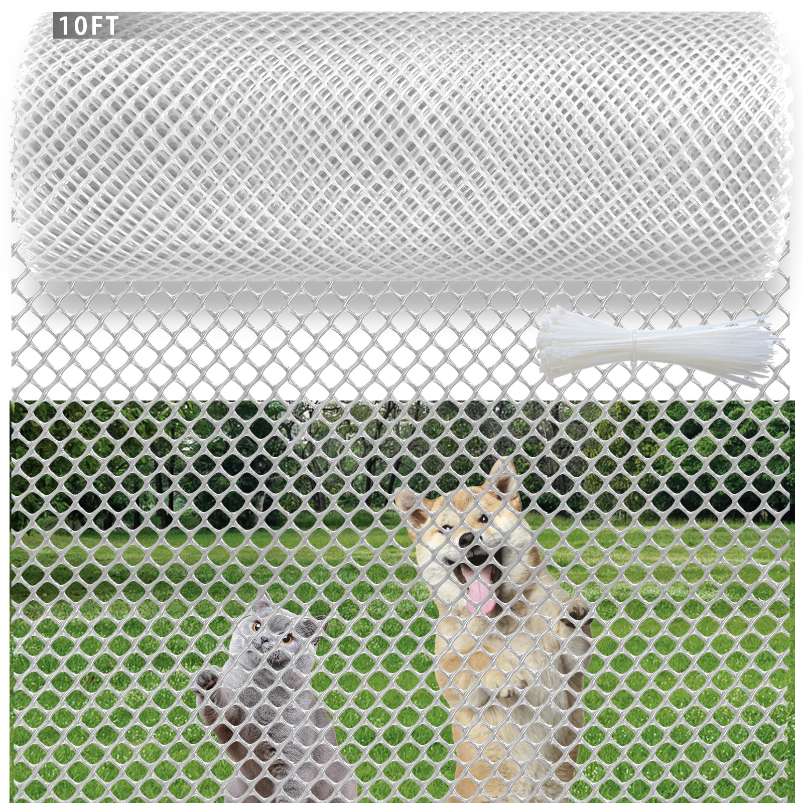 Plastic Chicken Wire Mesh Fence 15.7IN x 10FT Rol Durable Plastic Mesh Ideal for Poultry, Gardening & Animal Barriers Versatile Plastic Fencing & Netting Solution with 100 Cable Ties