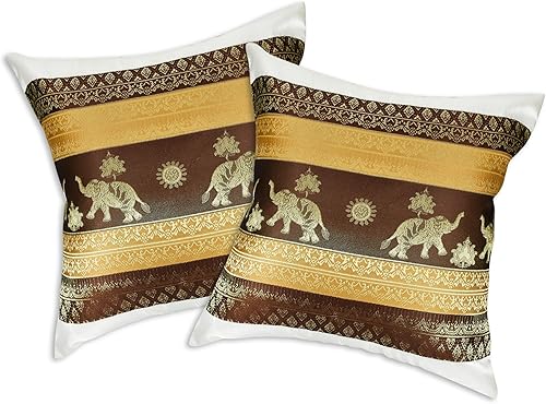 AeraVida Juego de 2 fundas de cojín de seda con estampado de elefante tailandés neutro y rayas de sol (blanco)  Fundas de almohada con estampado de disponible en Yaxa Colombia