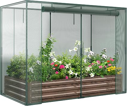 Galvanized Raised Garden Bed with Crop Cage Plant Protection Net Tent Kit for Garden Plant, 71"x35.4"x 59" Plants Protection Tent Cage Metal Planter Box Bottomless Planting Vegetables Outdoor