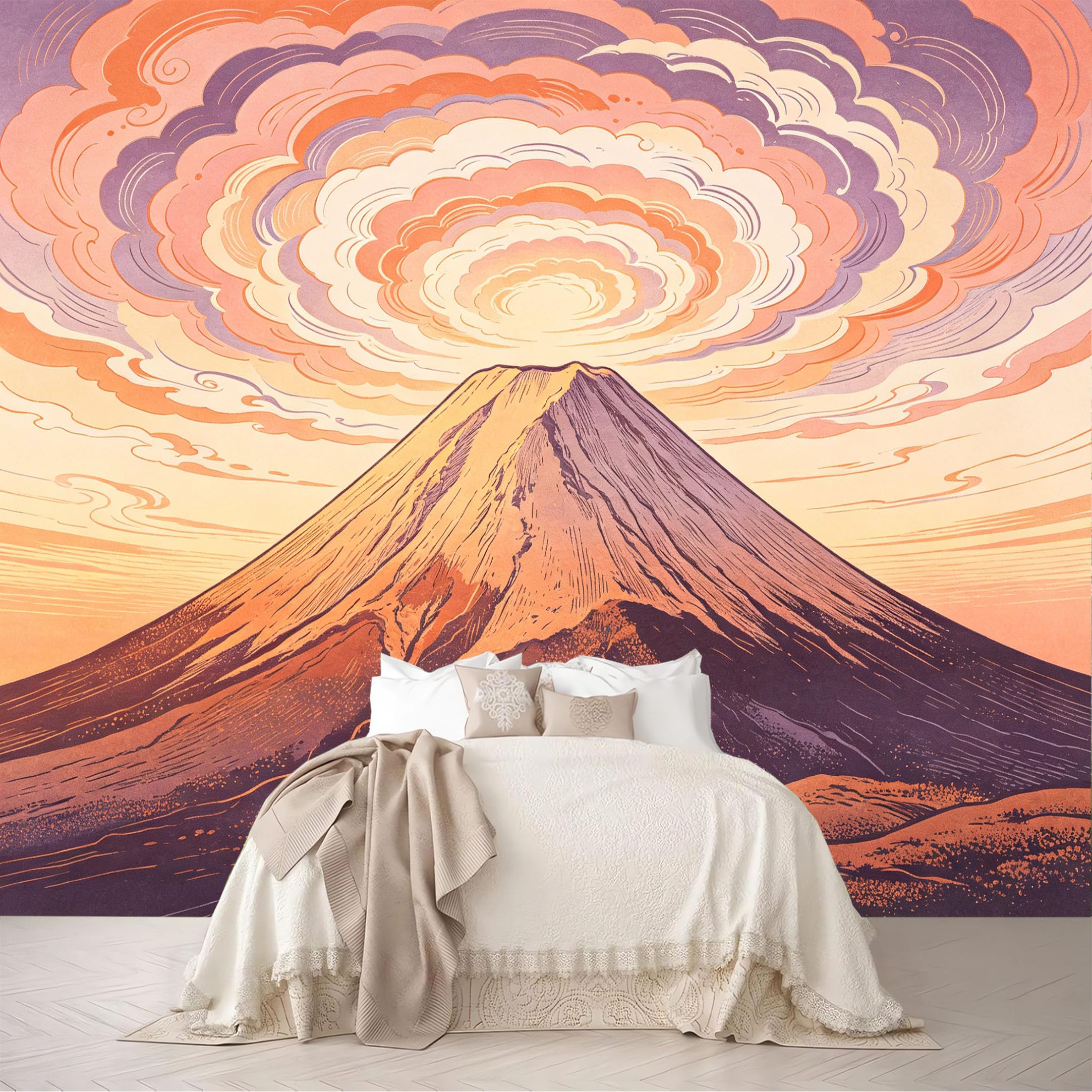 Dskjoviality Ab260706086 Custom Size Wall Murals Pastel Fuji Mountain Swirl Cloud Ukiyo-E Removable Self-Adhesive For Bedroom Living Room Dining Room