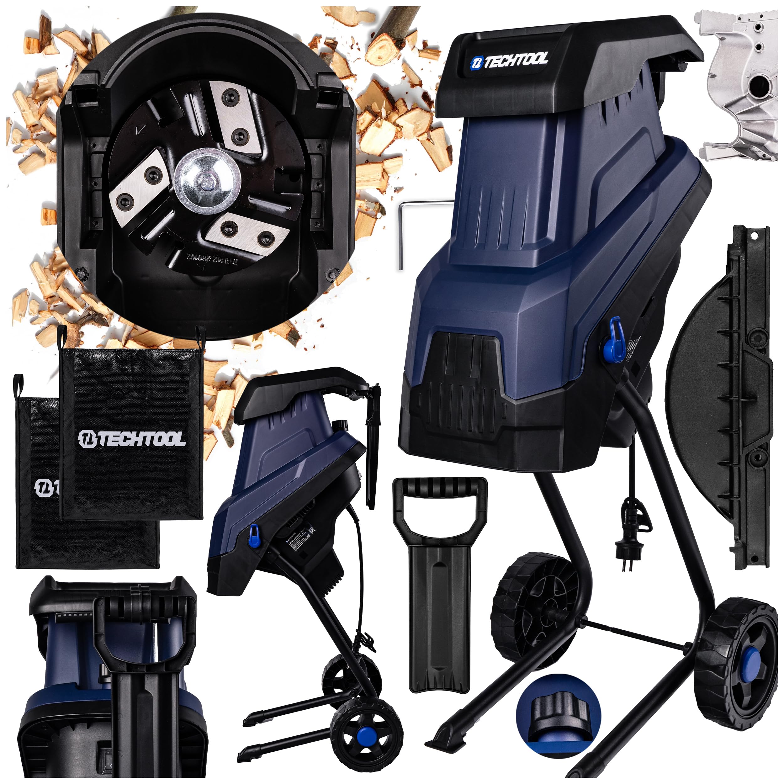 Elektro-Gartenhäcksler 2400 W, bis 40 mm, 3 SK5-Wendemesser TTBS01