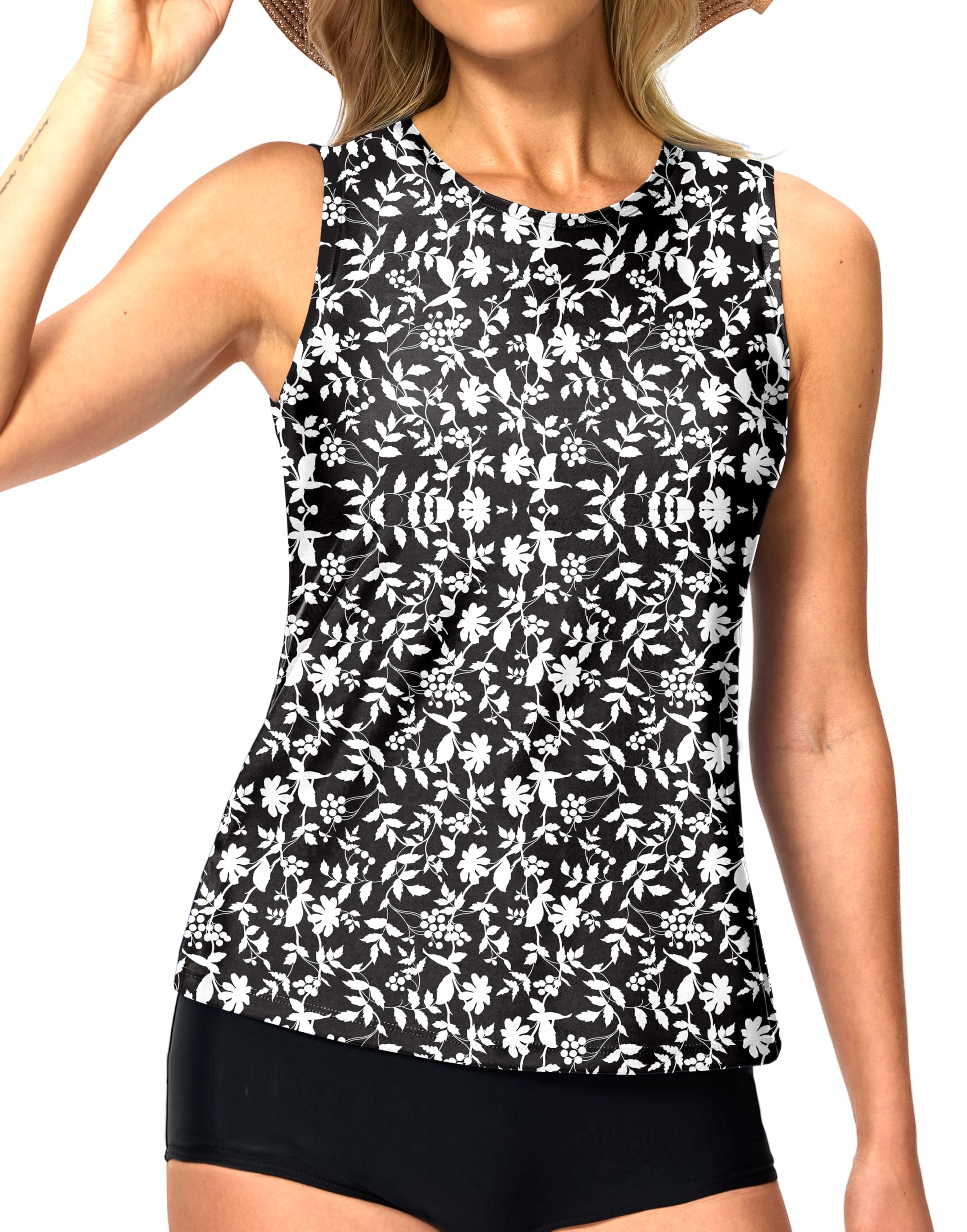 High Neck Tankini Tops for Women Modest Swim Shirts with Bra Swimsuits Tank Only Bathing Suit Top No Bottom-image-18