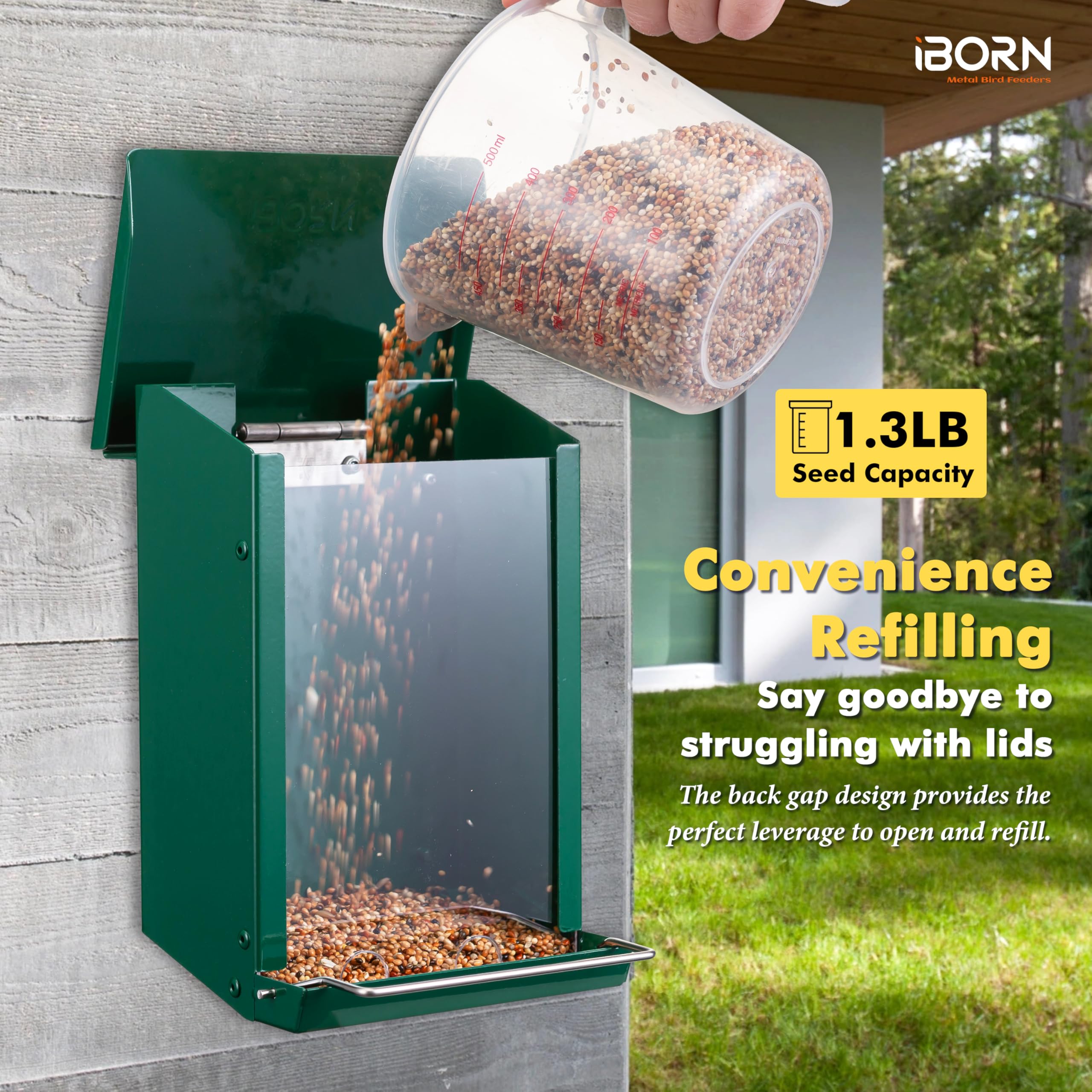 iBorn Karmnik dla ptaków montowany na ścianie, 2 porty, 0,6 kg, zielony