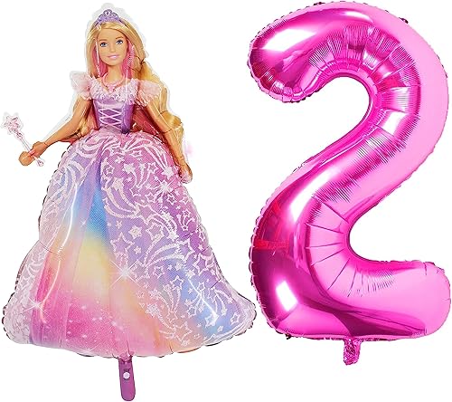 Toyland Paquete de globos de aluminio de Barbie, 1 globo con forma de personaje de 42 pulgadas y 1 globo de números de 40 pulgadas, decoraciones de