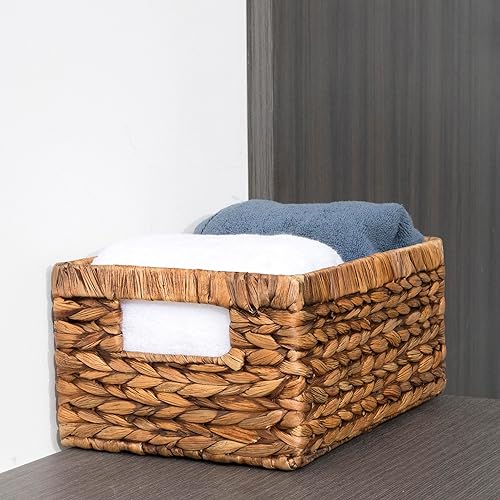 Miniatura 7 de CENBOSS Cestas de mimbre (medianas, marrón lavado, 1 unidad) cestas de almacenamiento de ratán para estantes, soporte tejido de hierba marina