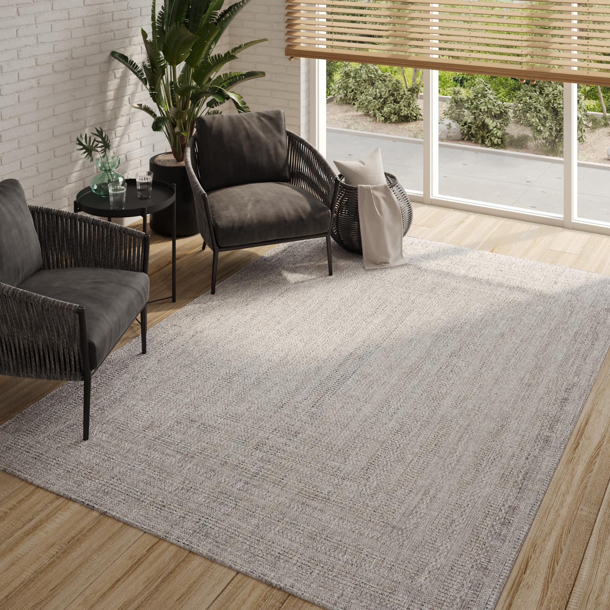 TAPISO Melissa Alfombra Exterior Interior Pelo Corto Resistente Moderna Gris Alfombra de Cocina Salón Terraza Habitación Balcón Dormitorio Oeko-Tex 60 x 100 cm