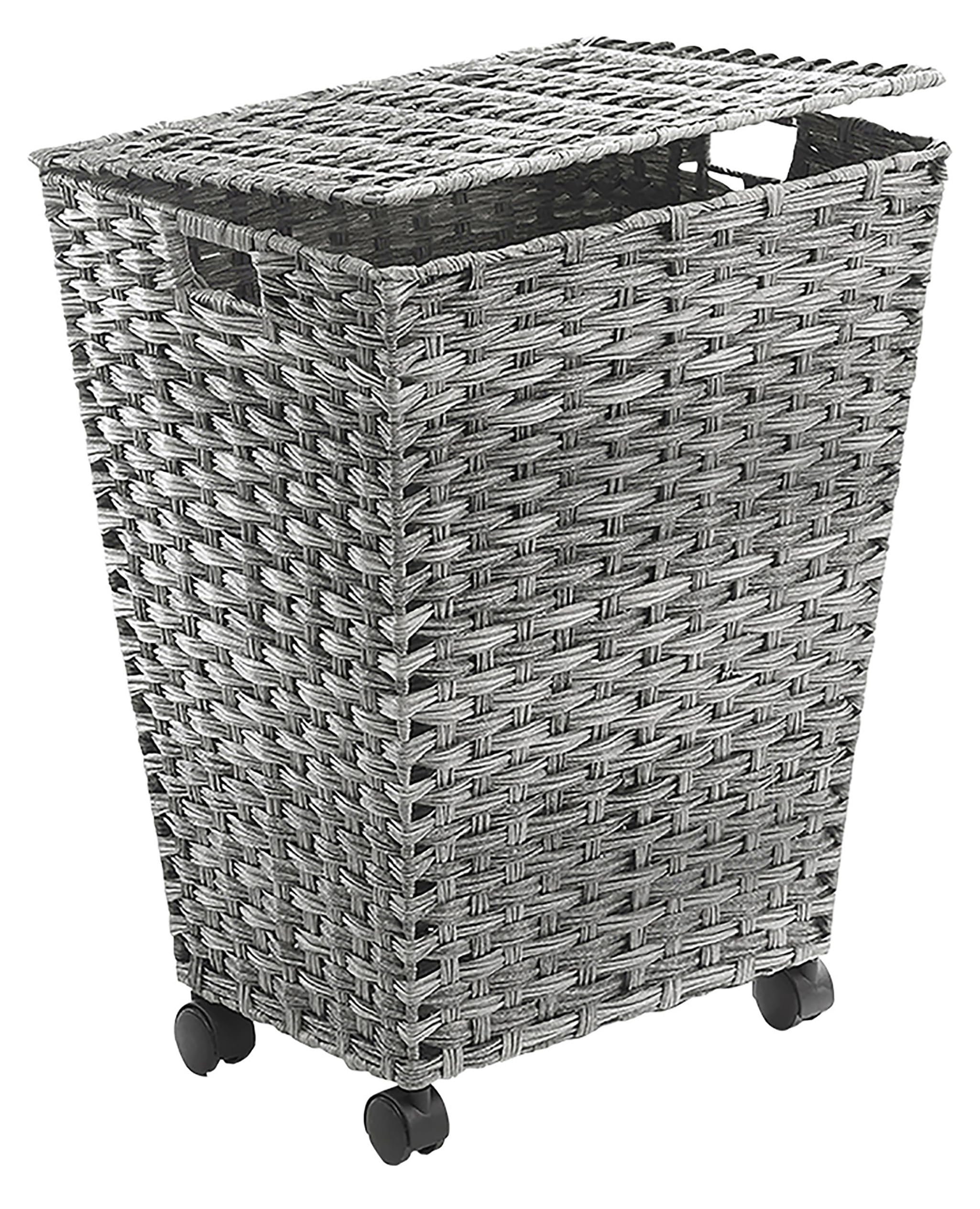 Kobolo Wäschebehälter mit Rollen aus grauem Polyrattan