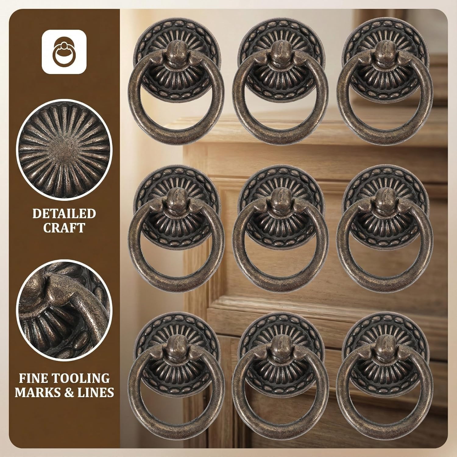 Homoyoyo 12pcs Handle Drawer Knobs Kitchen Cabinets Black Dresser Replacement Closet Cabinet Drop Pulls Retro Cabinet Knob Vintage Cabinet Knob Cupboard Dressing Table Wardrobe, 4.50X3.00X1.50CM