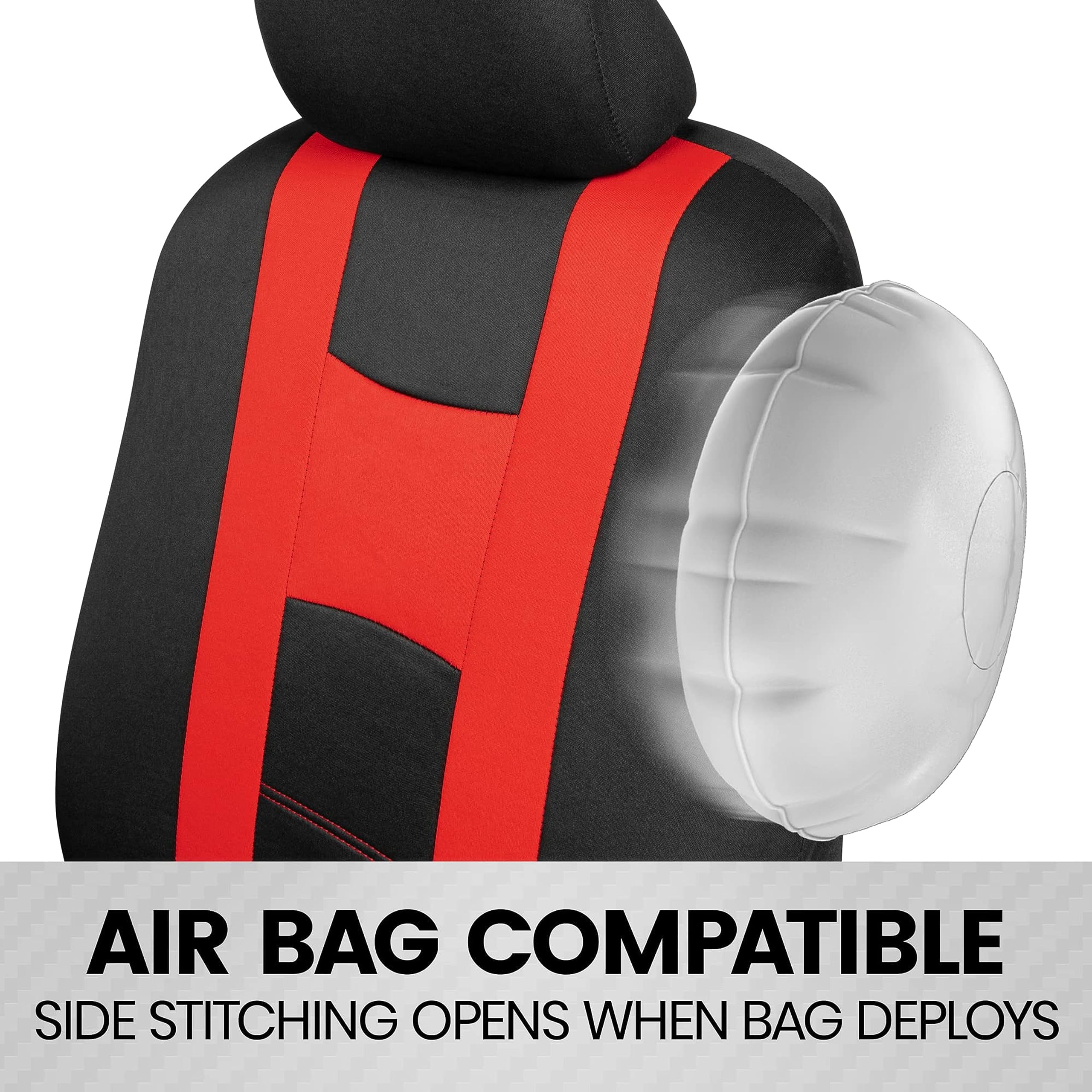 BDK carXS Forza Red Car Seat Covers Full Set Two-Tone Front Seat Covers with Matching Back Seat Cover — view 4