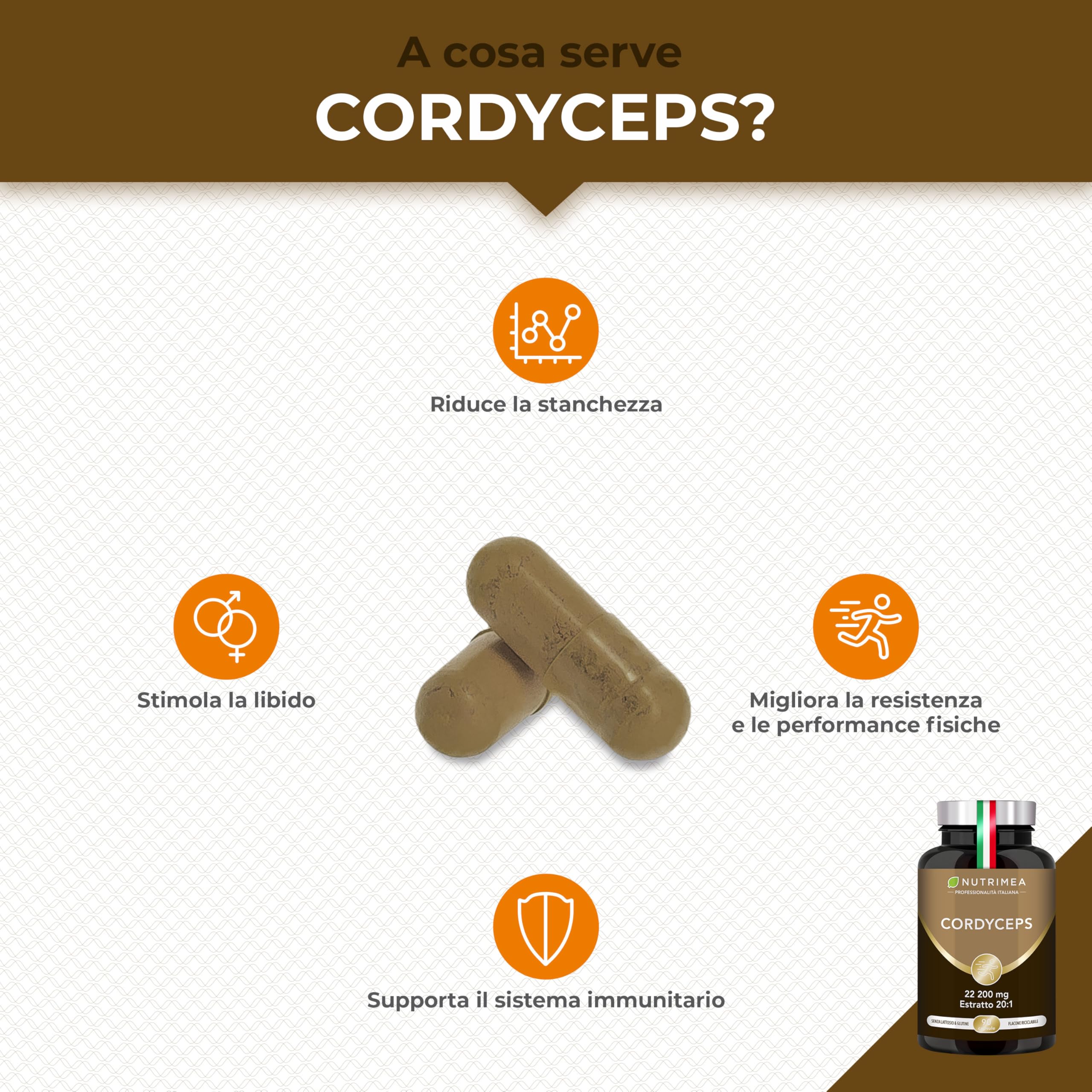 Cordyceps Sinensis | 22200 mg (Estratto di Micelio 20:1) | 100% Naturale | Energia, Resistenza e Immunità | 90 Capsule | Nutrimea