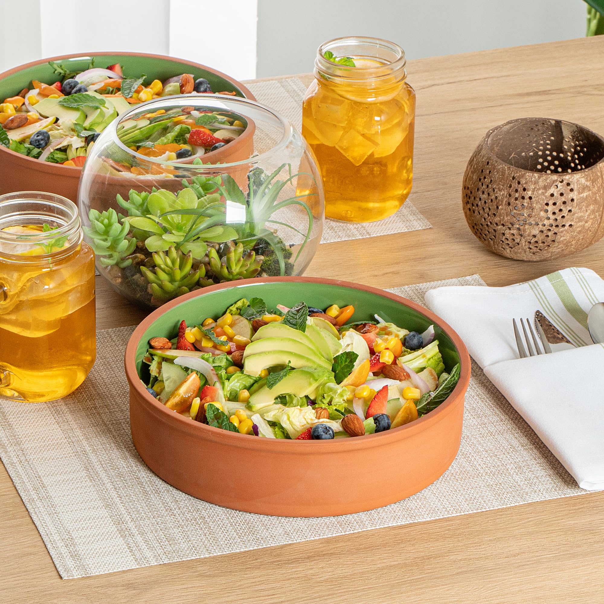 Restaurantware -Terra Tek - Cazuelas in terracotta da 1,5 l, 2 pentole in terracotta smaltata verde per cucinare, pronte per il forno, microonde, pentole in terracotta, lavabili in lavastoviglie, per