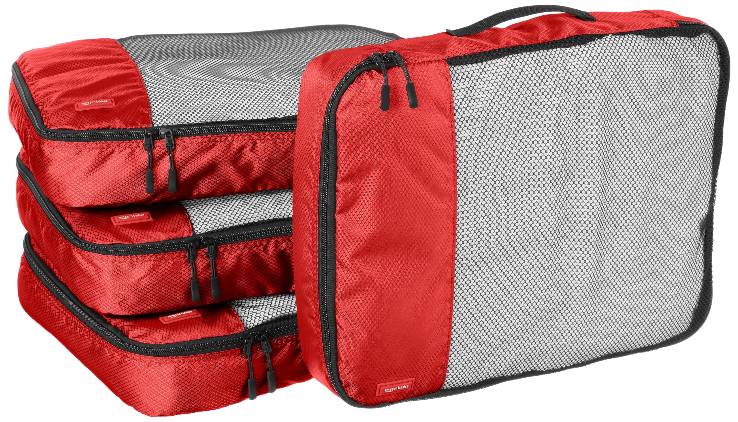 Amazon Basics 4 Piece Packing Travel Organizer Cubes Set - Large, Red