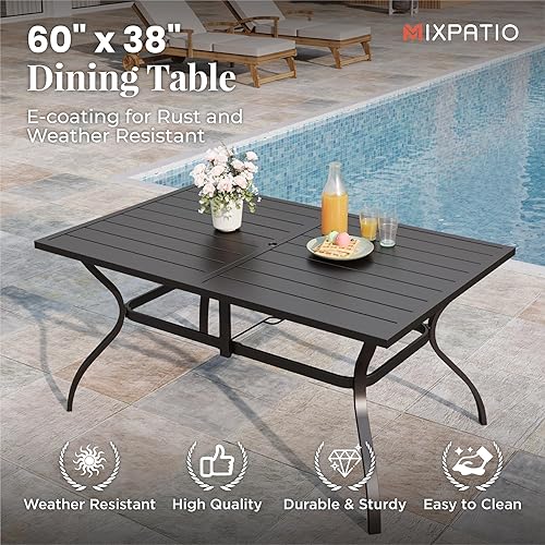 Miniatura 8 de Patio Table and Chairs Set, Patio Dining Set for 6 with Brown Chairs and Metal Rectangular Table for Deck Backyard Lawn Poolside
