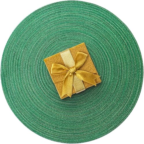 Miniatura 29 de AHHFSMEI Juego de 6 manteles individuales redondos trenzados para mesas de comedor, tejidos naturales, resistentes al calor, 15 pulgadas (azul y