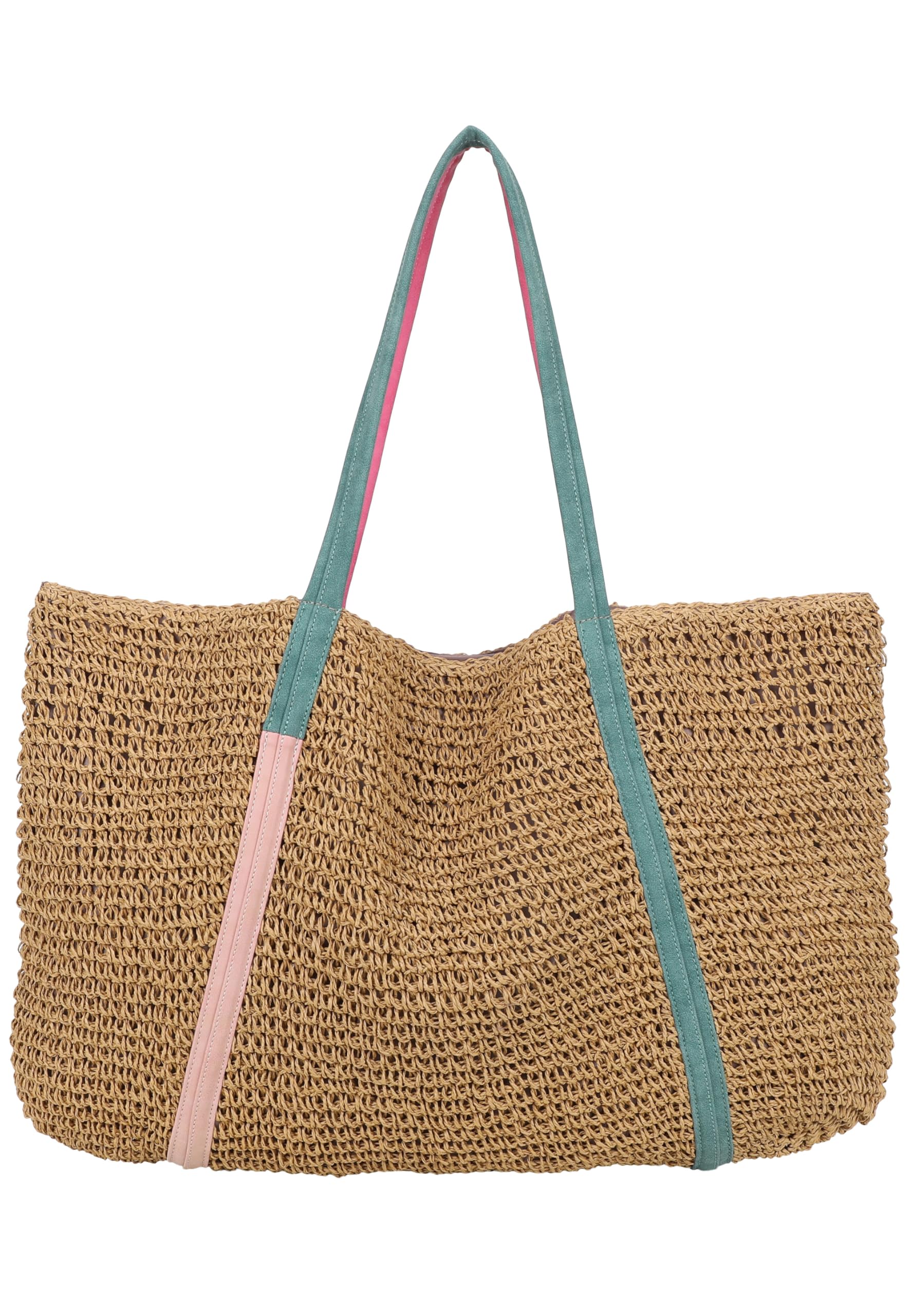 Fritzi Simply Shopper Nature Beige Strohtasche Damen Shopper Handtasche Schultertasche Sommer Strandtasche Raffia Tasche Natur Look Einkaufstasche Urlaubstasche 42 x 63 x 3 cm – Mint, Blau, Pink