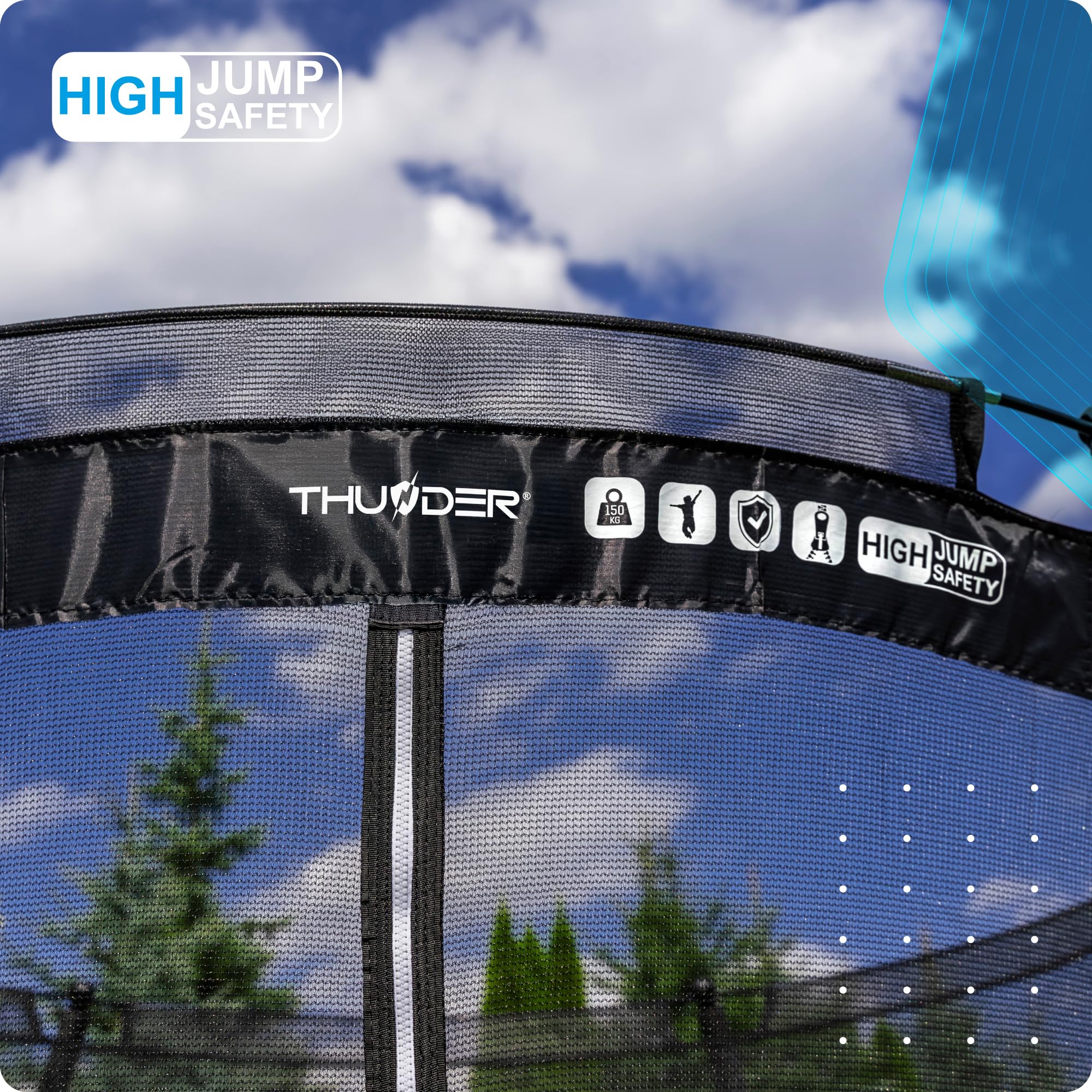 THUNDER Trampolino da Giardino Outdoor con Rete di Sicurezza & Scala – Stabile & Resistente alle Intemperie per Giardino e Tempo Libero